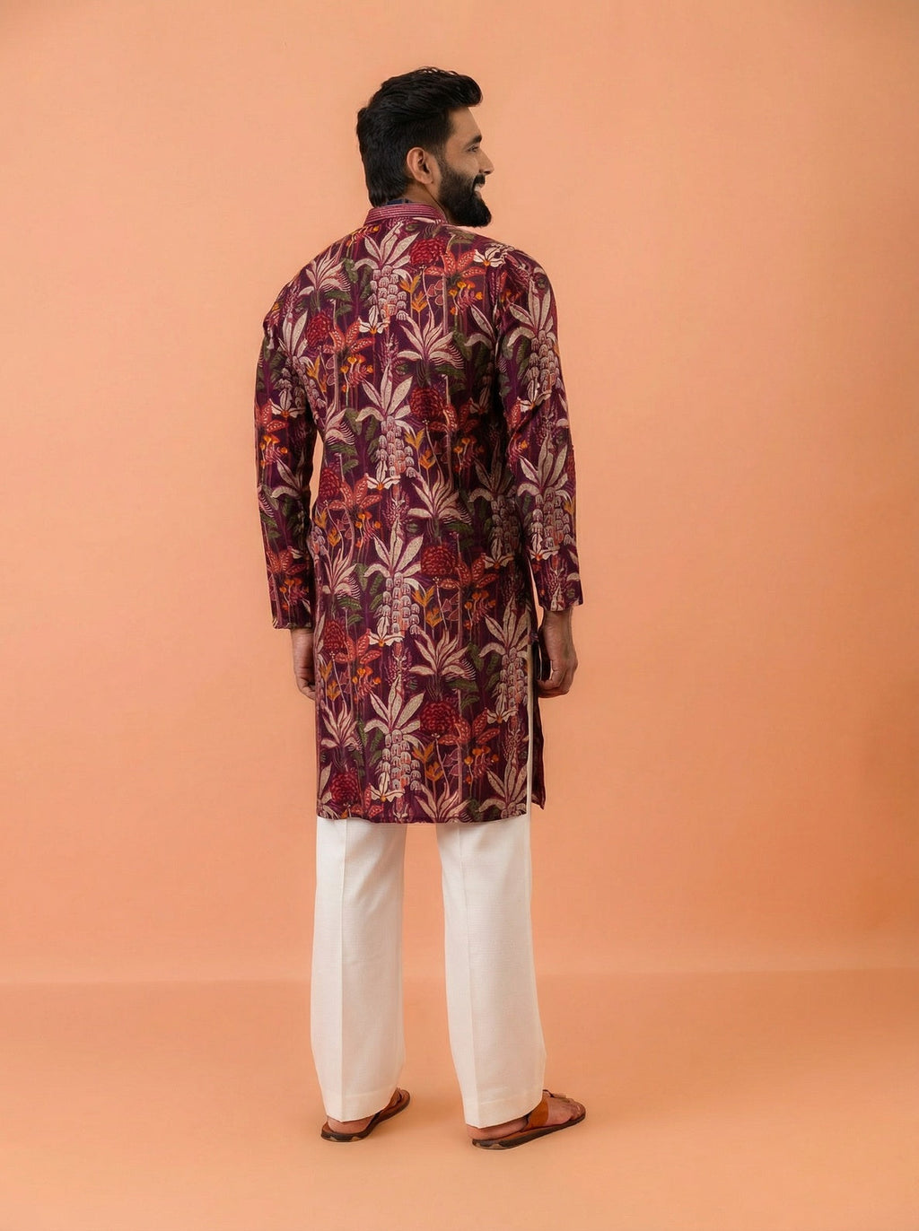 Maroon Cotton Blend Printed Kurta Wide Leg Trouser Set