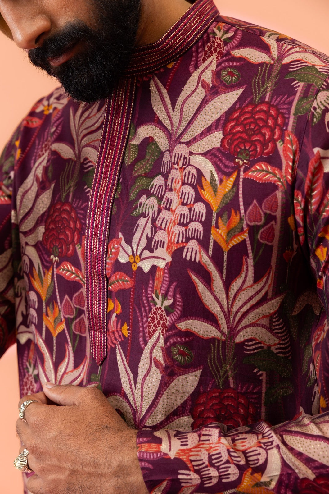 Maroon Cotton Blend Printed Kurta Wide Leg Trouser Set