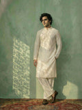 Cream Cotton Blend Solid Kurta Wide Leg Pant Set