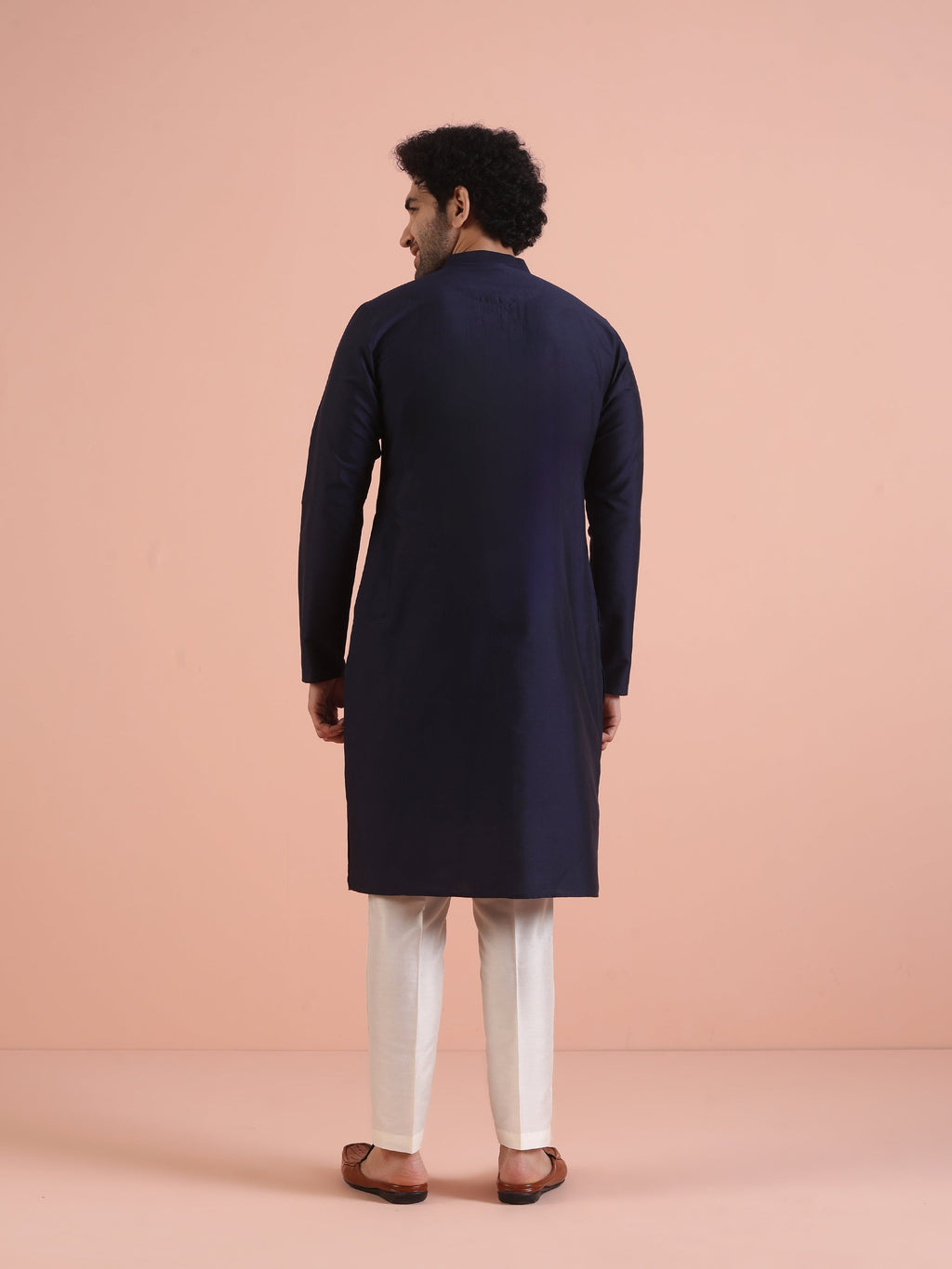 Blue Cotton Blend Pleated Kurta Trouser Set