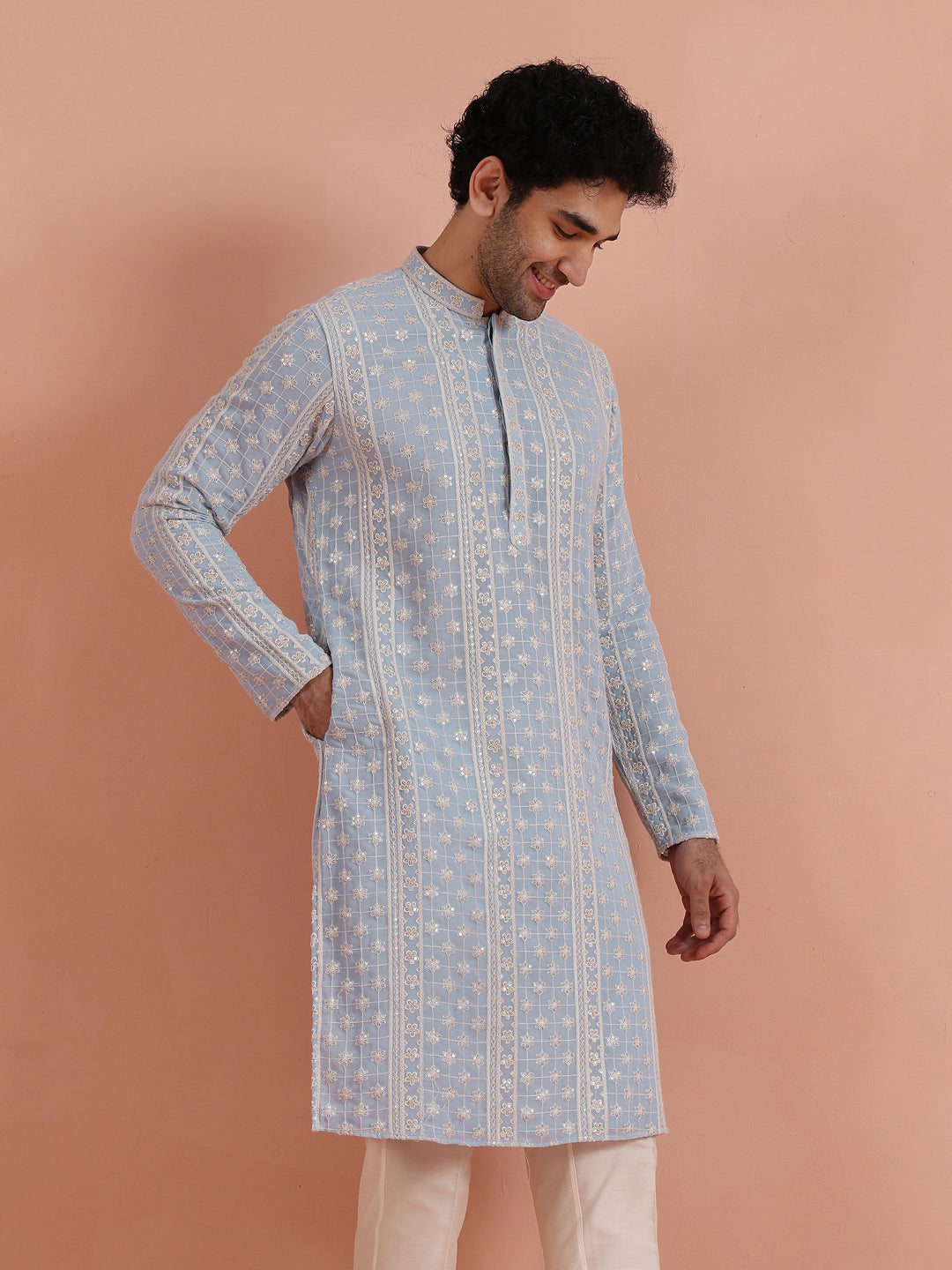 Light Blue Georgette Chikankari Embroidered Kurta