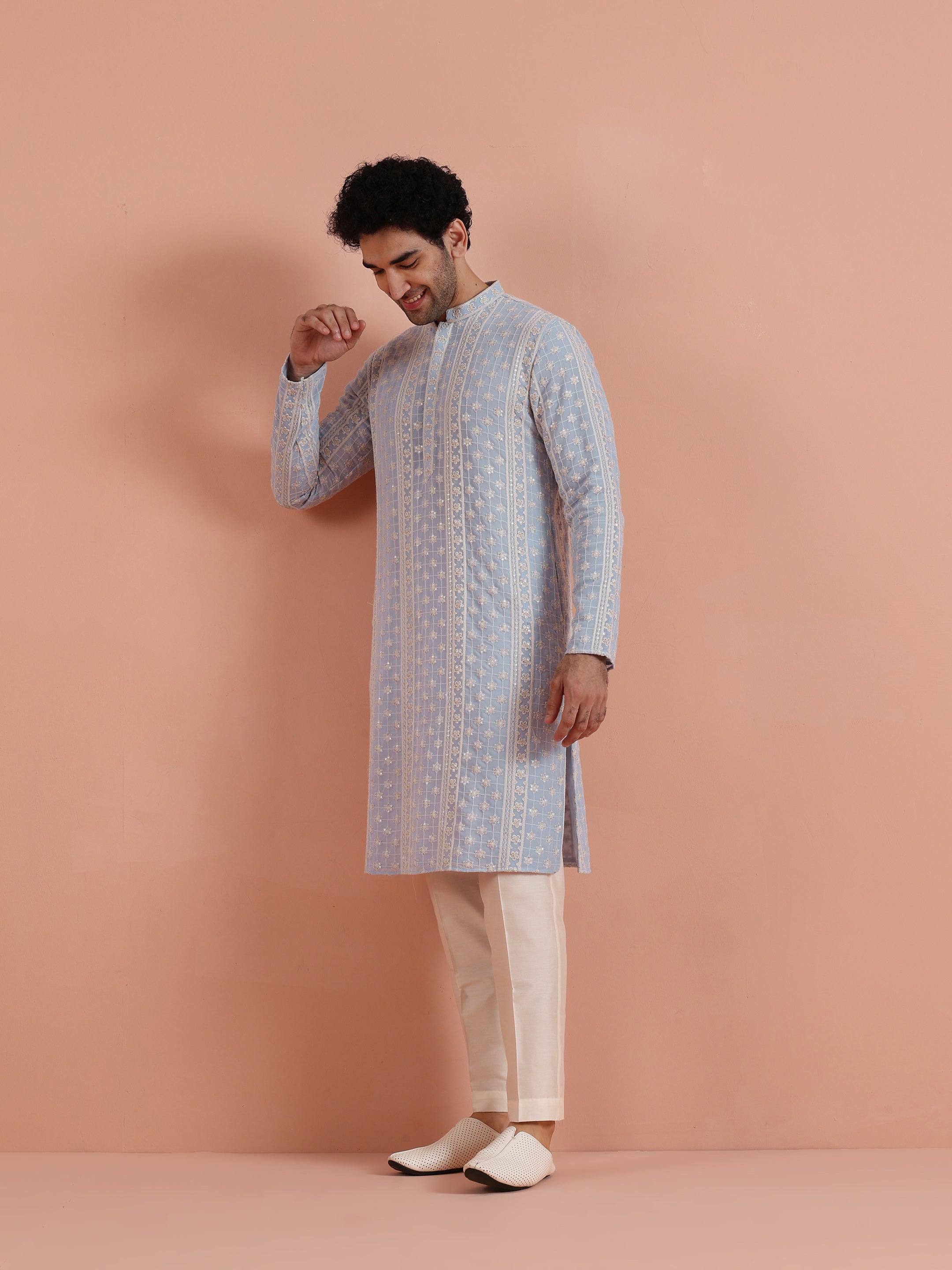 Light Blue Georgette Chikankari Embroidered Kurta