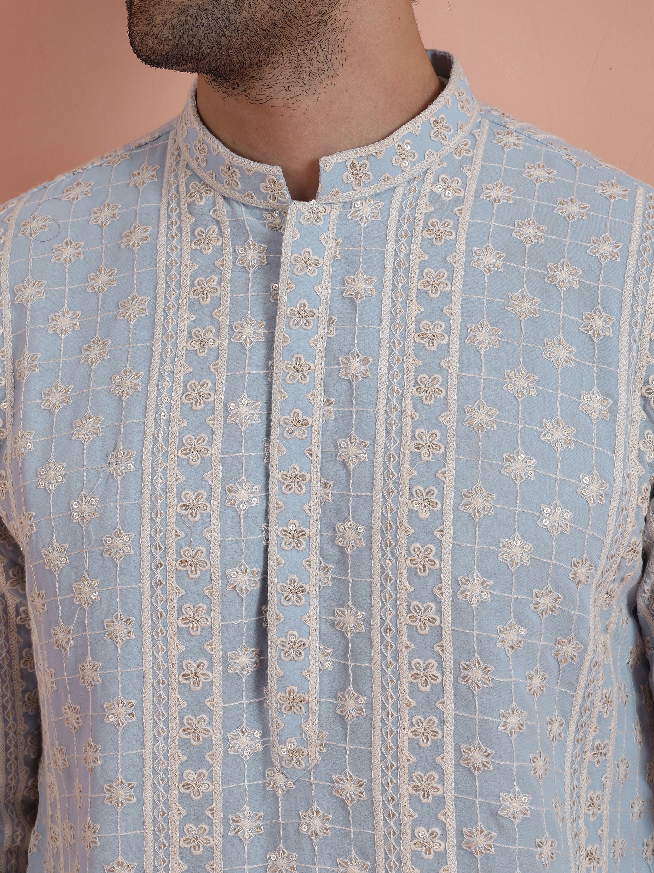 Light Blue Georgette Chikankari Embroidered Kurta