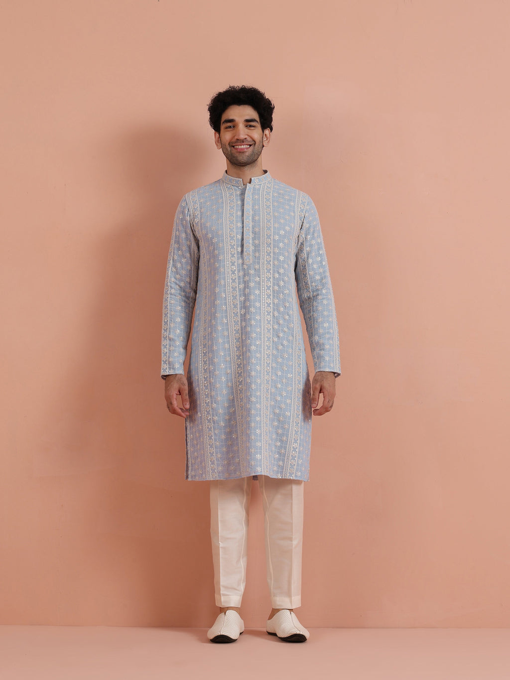 Light Blue Georgette Chikankari Embroidered Kurta