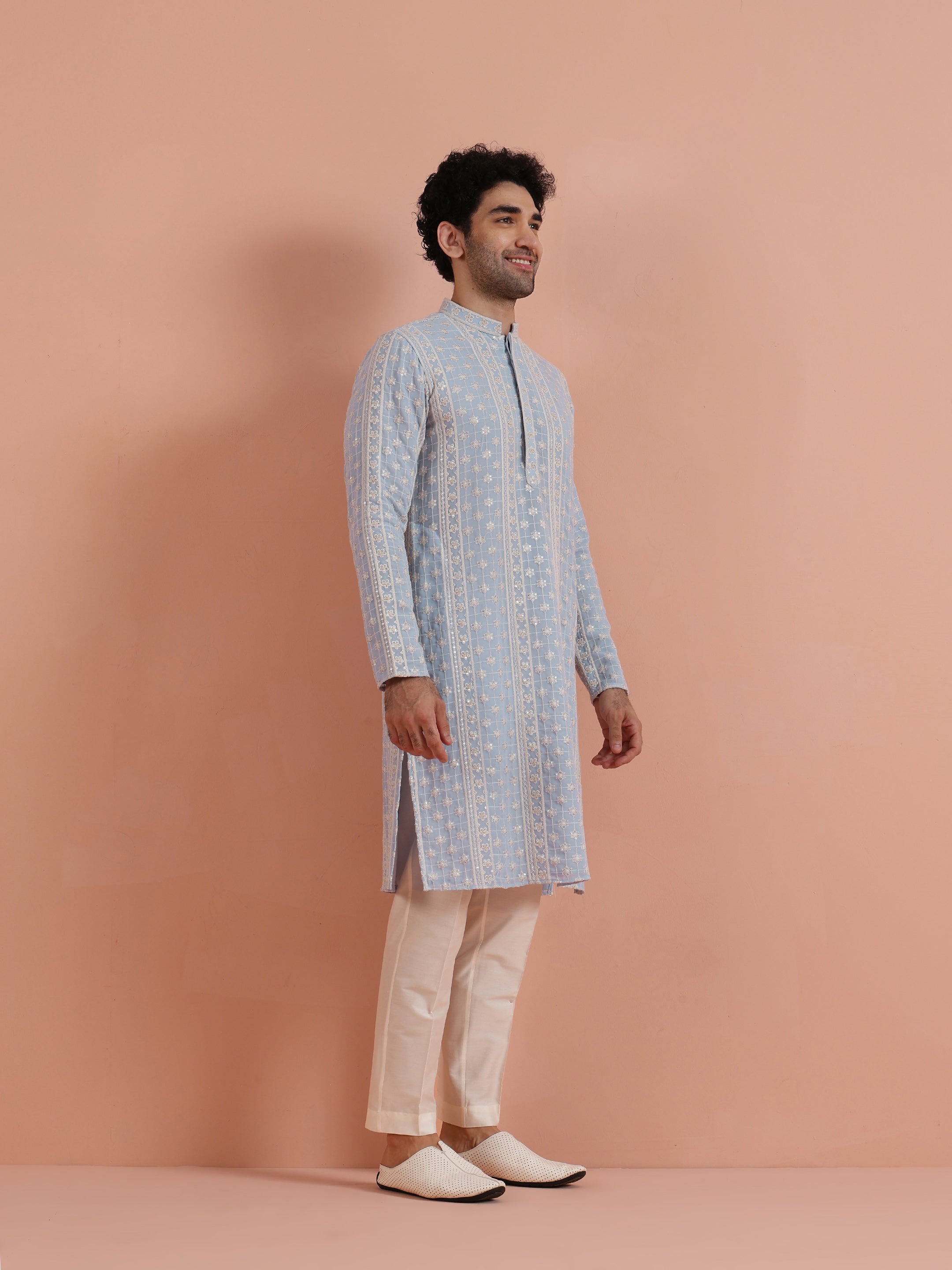 Blue Georgette Embroidered Kurta Trouser Set