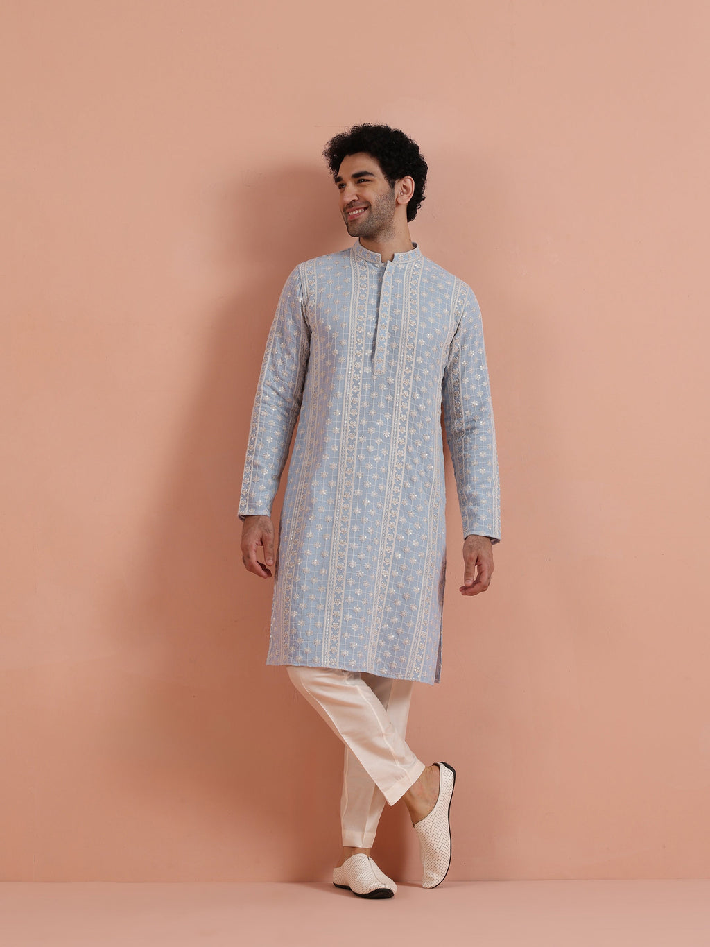 Blue Georgette Embroidered Kurta Trouser Set