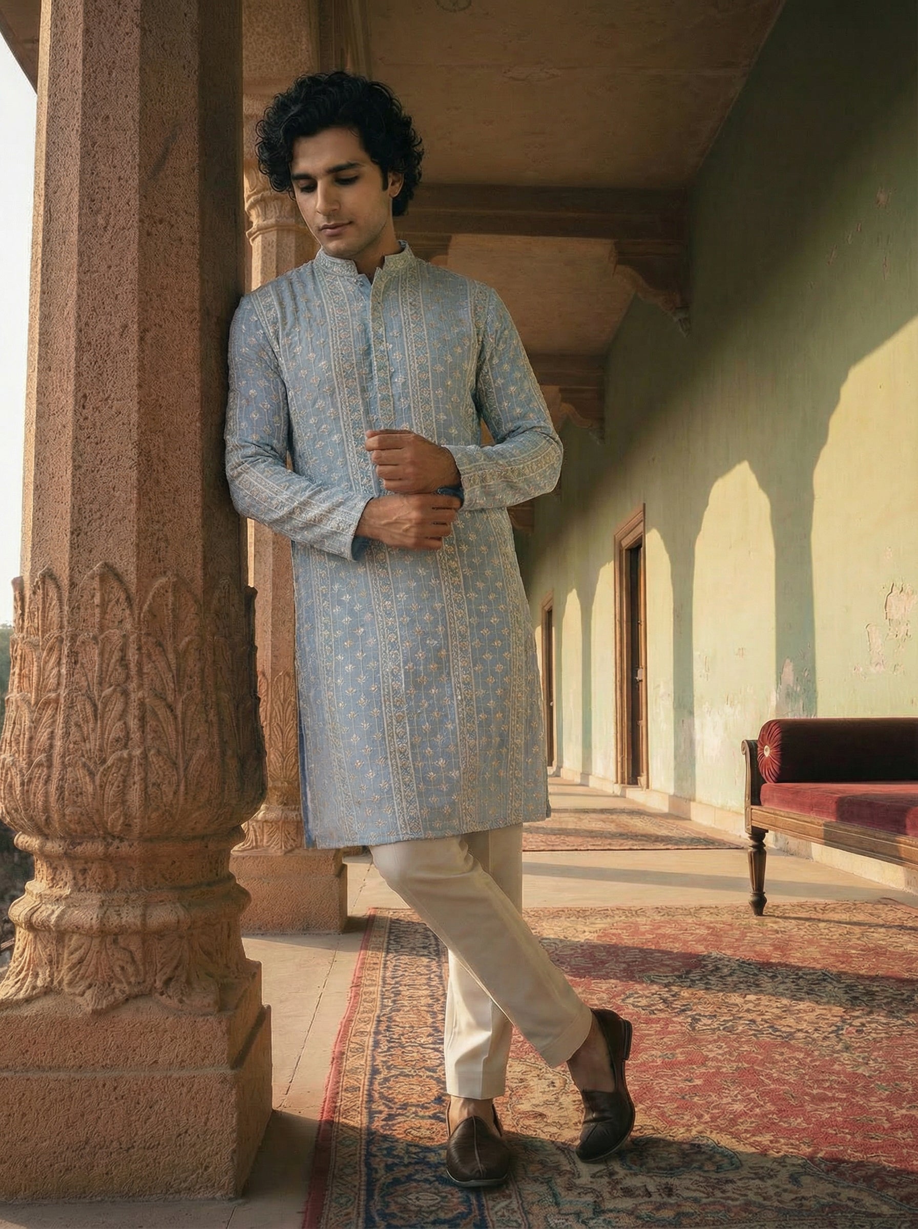 Blue Georgette Embroidered Kurta Trouser Set