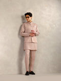 Blush Pink Poly Viscose Solid Mid Kurta Jacket Trouser Set
