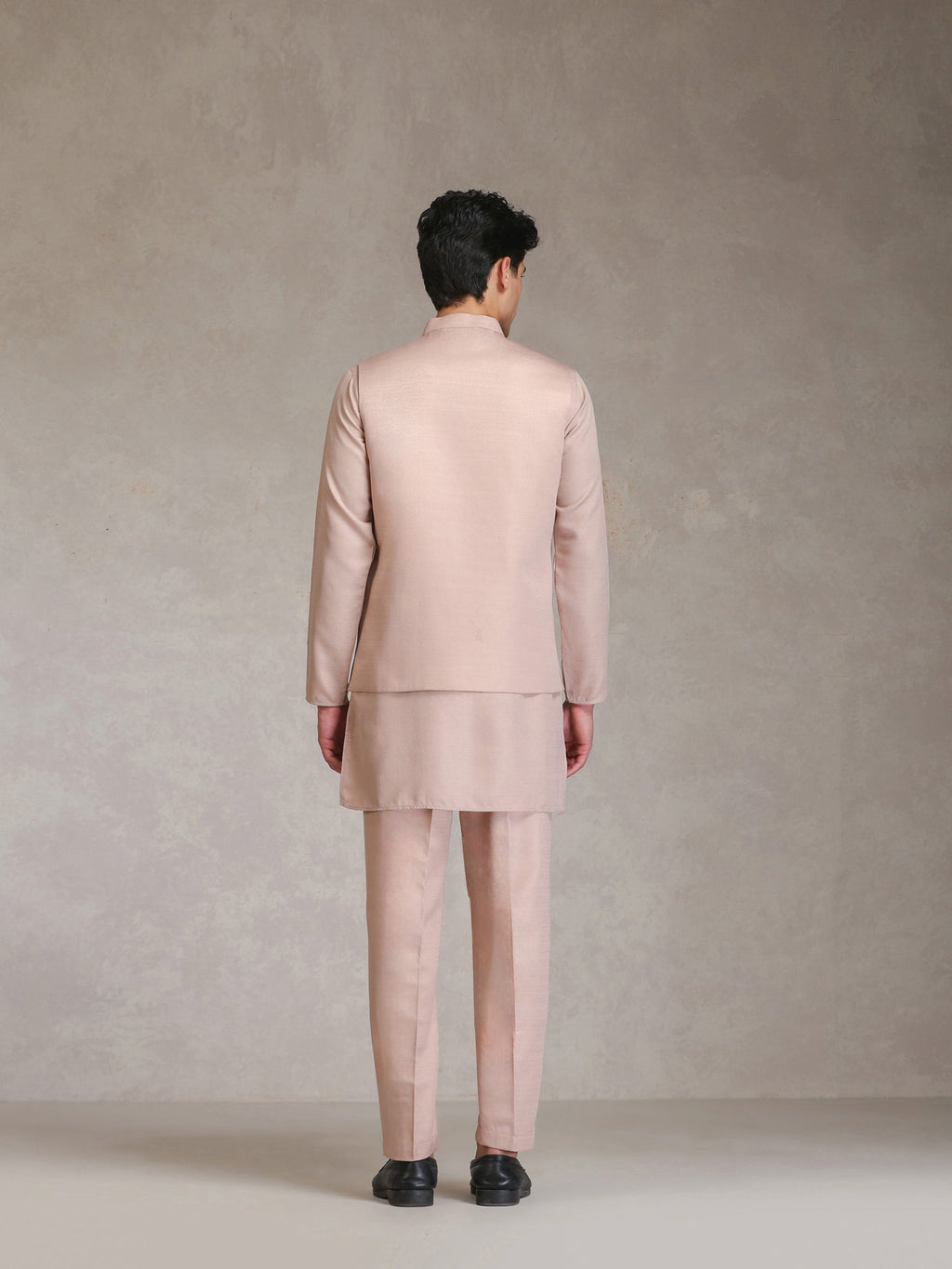 Blush Pink Poly Viscose Solid Mid Kurta Jacket Trouser Set