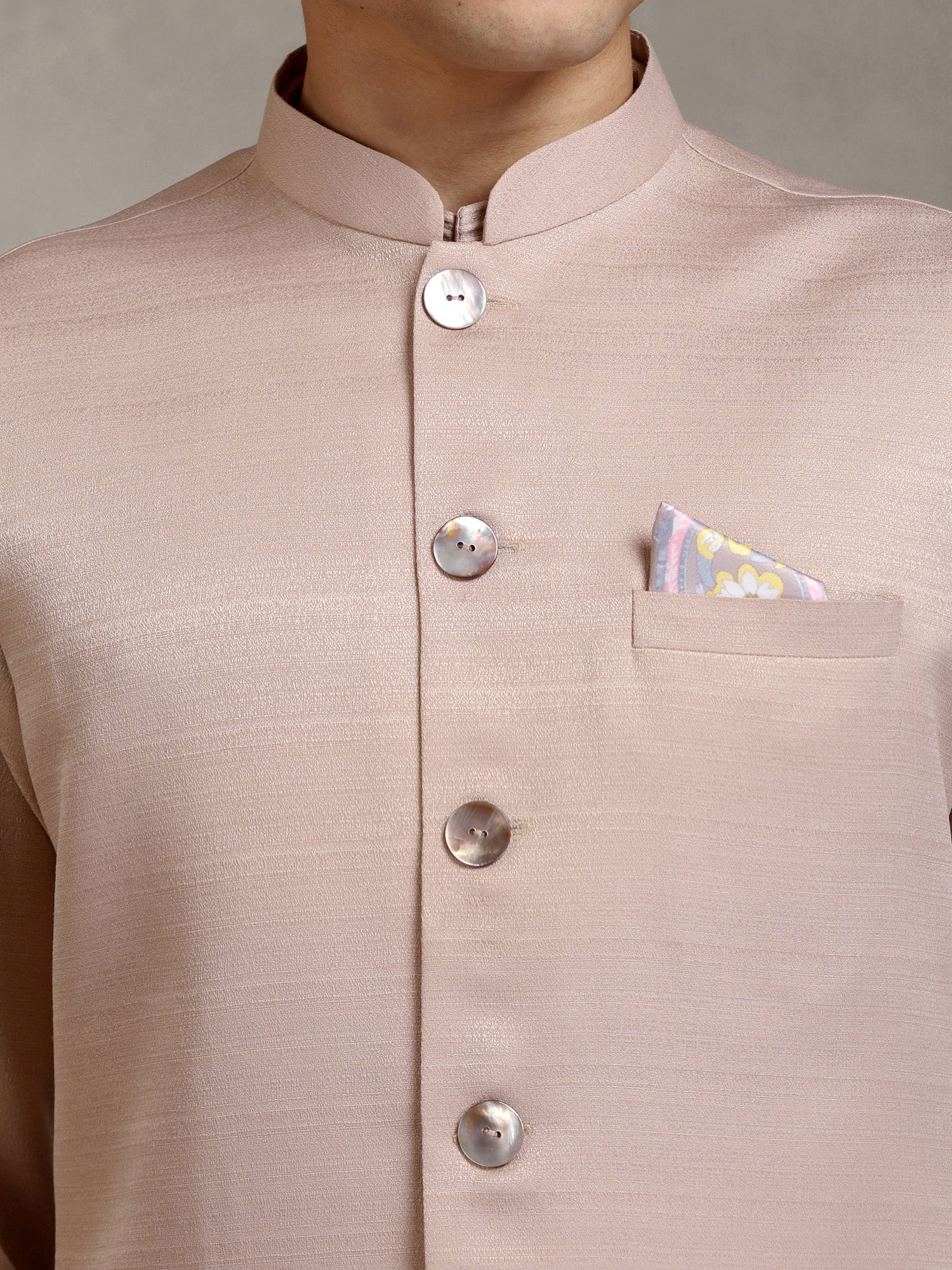 Blush Pink Poly Viscose Solid Mid Kurta Jacket Trouser Set
