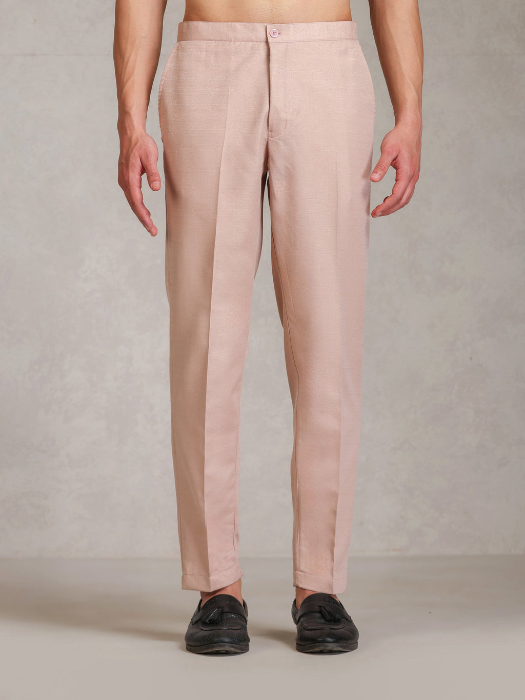 Blush Pink Poly Viscose Solid Mid Kurta Jacket Trouser Set