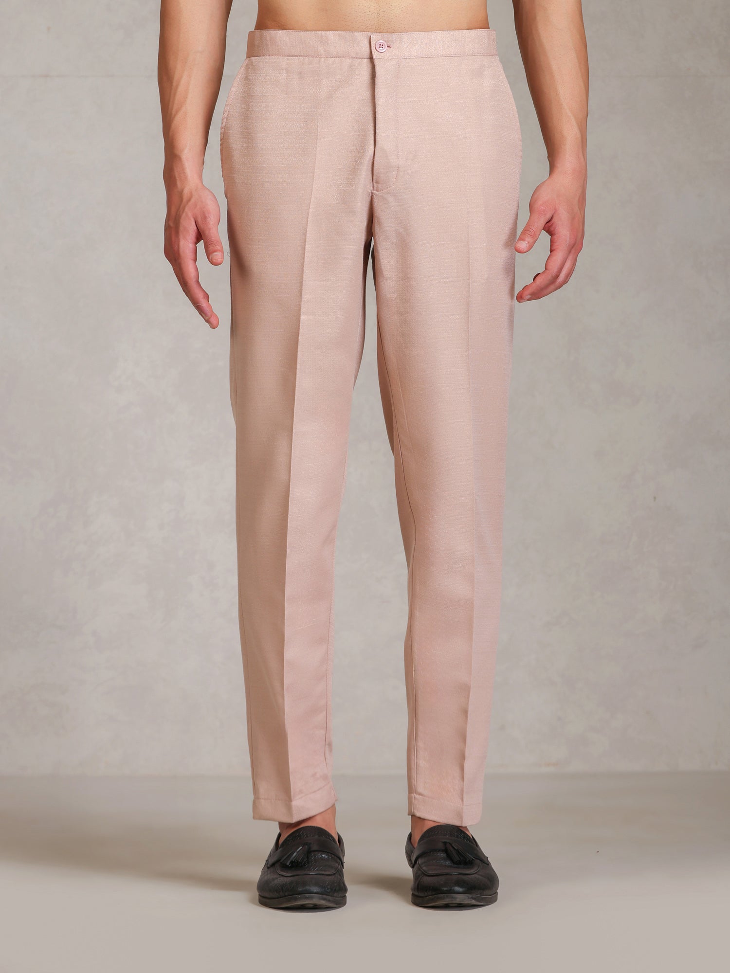 Blush Pink Poly Viscose Solid Mid Kurta Jacket Trouser Set