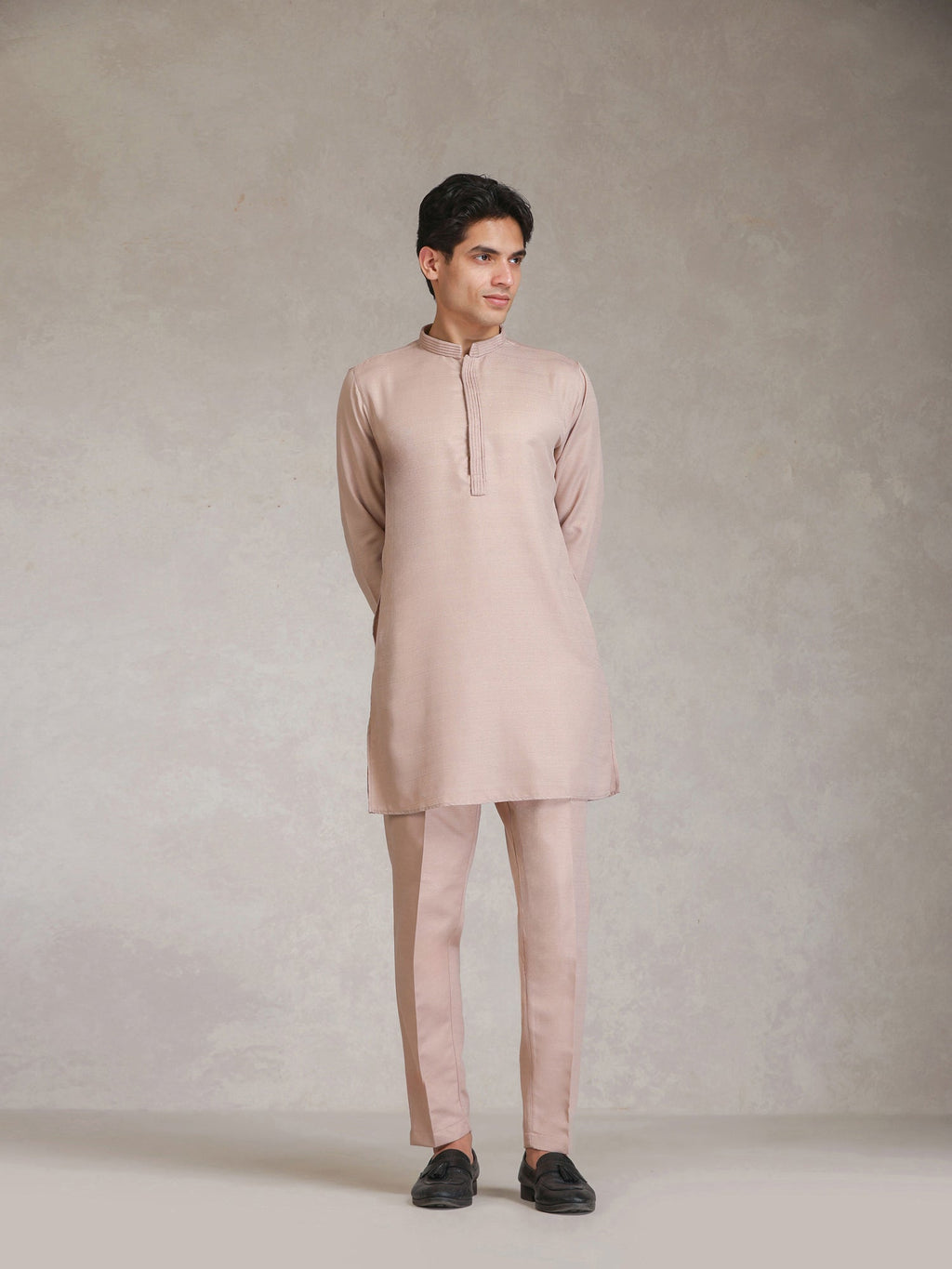 Blush Pink Poly Viscose Solid Mid Kurta Jacket Trouser Set