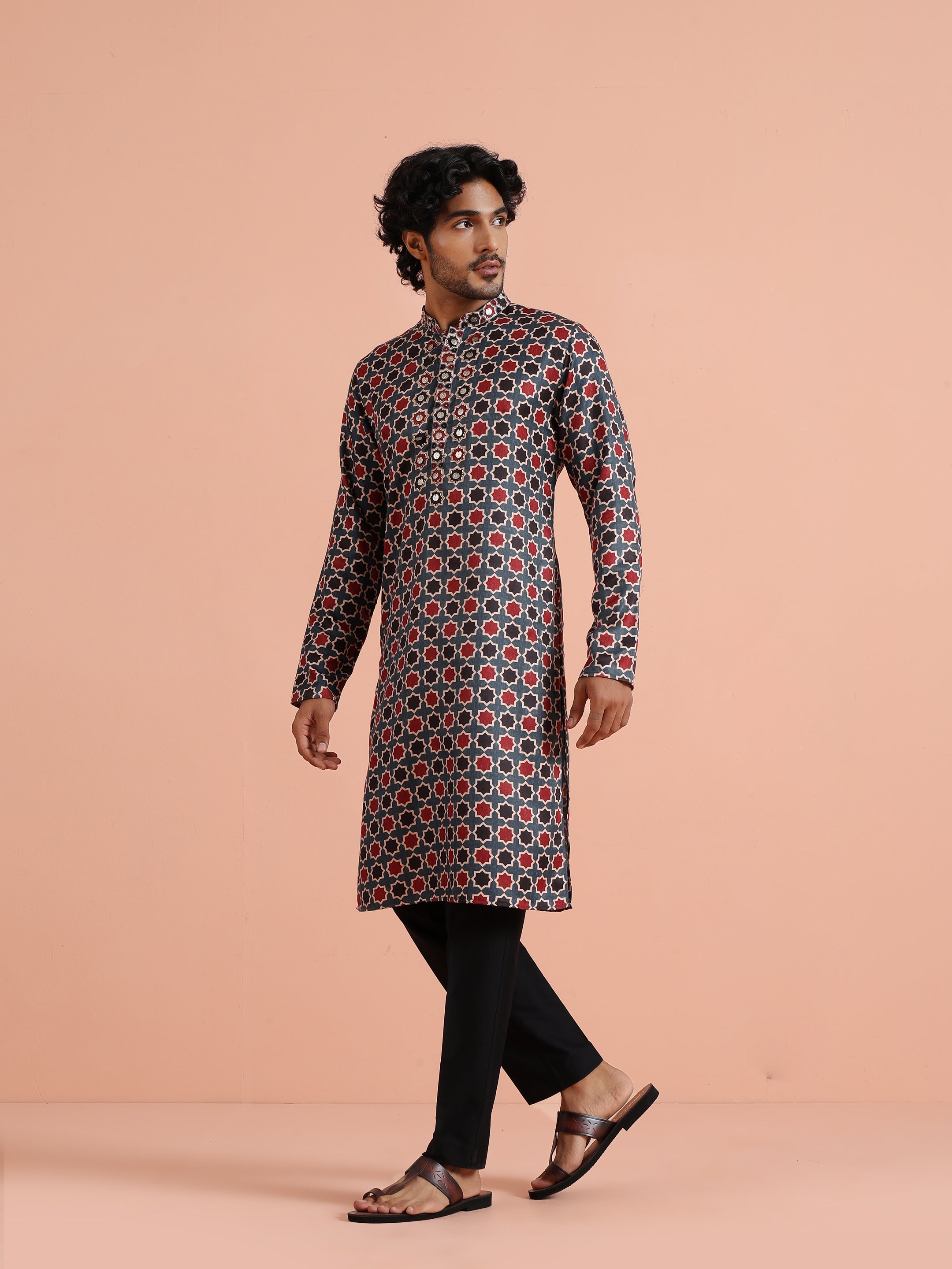 Multicolour Pashmina Printed Kurta Trouser Set