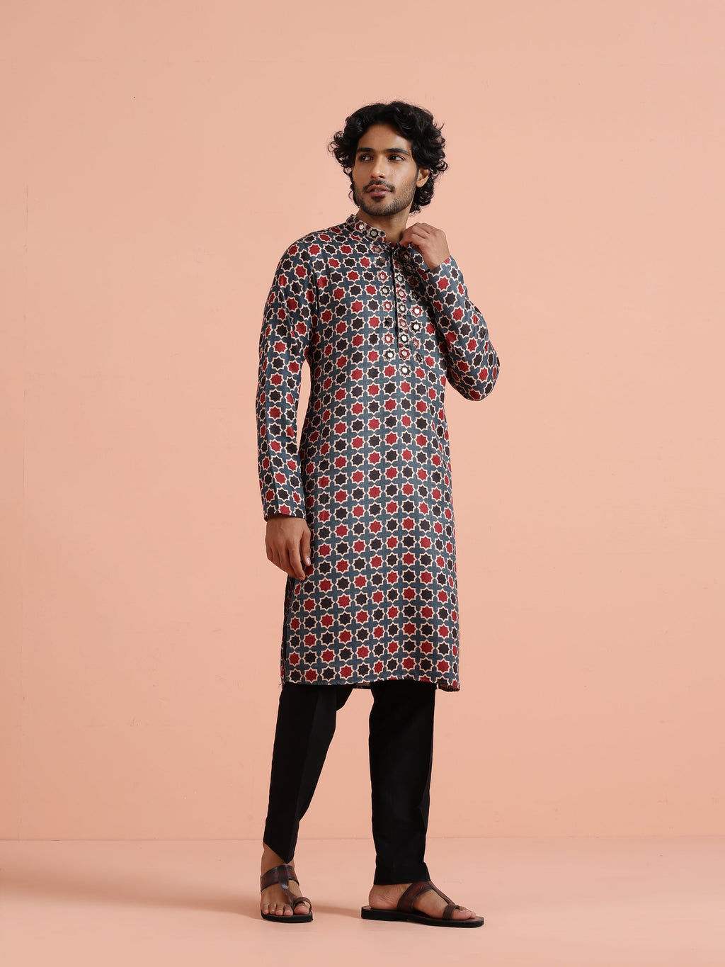 Multicolour Pashmina Printed Kurta Trouser Set