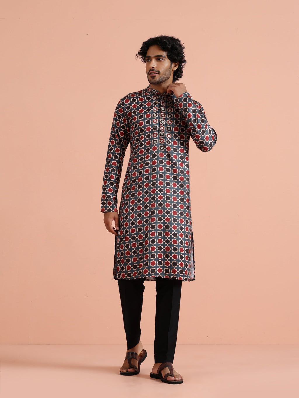 Multicolour Pashmina Printed Kurta Trouser Set