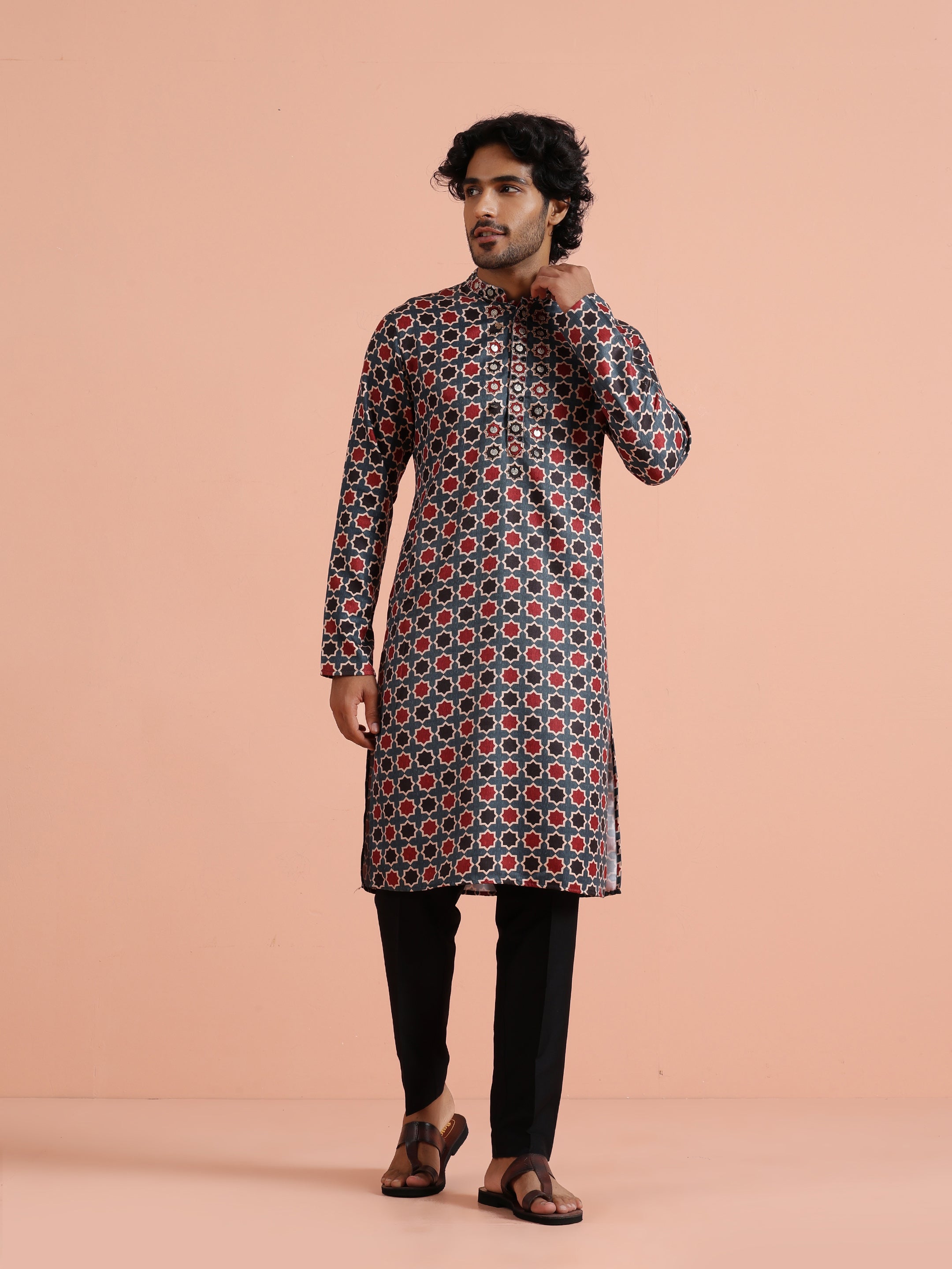 Multicolour Pashmina Printed Kurta Trouser Set