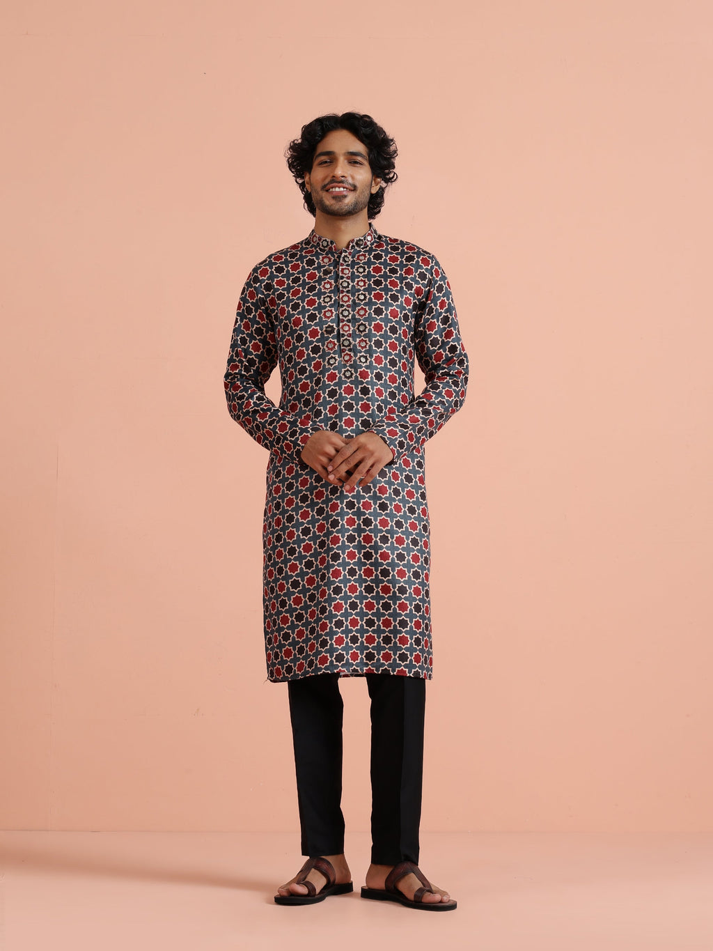Multicolour Pashmina Printed Kurta Trouser Set