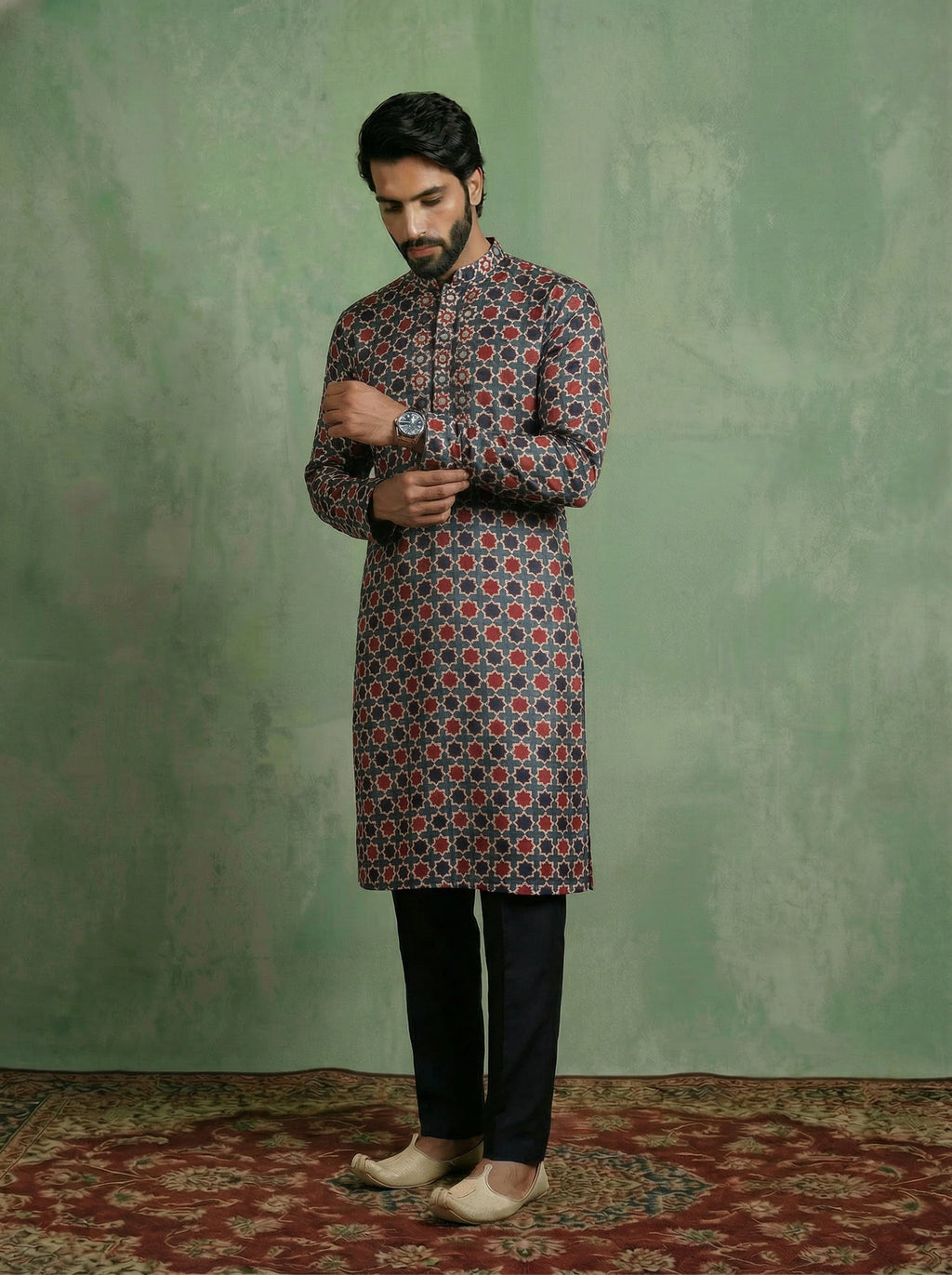 Multicolour Pashmina Printed Kurta Trouser Set