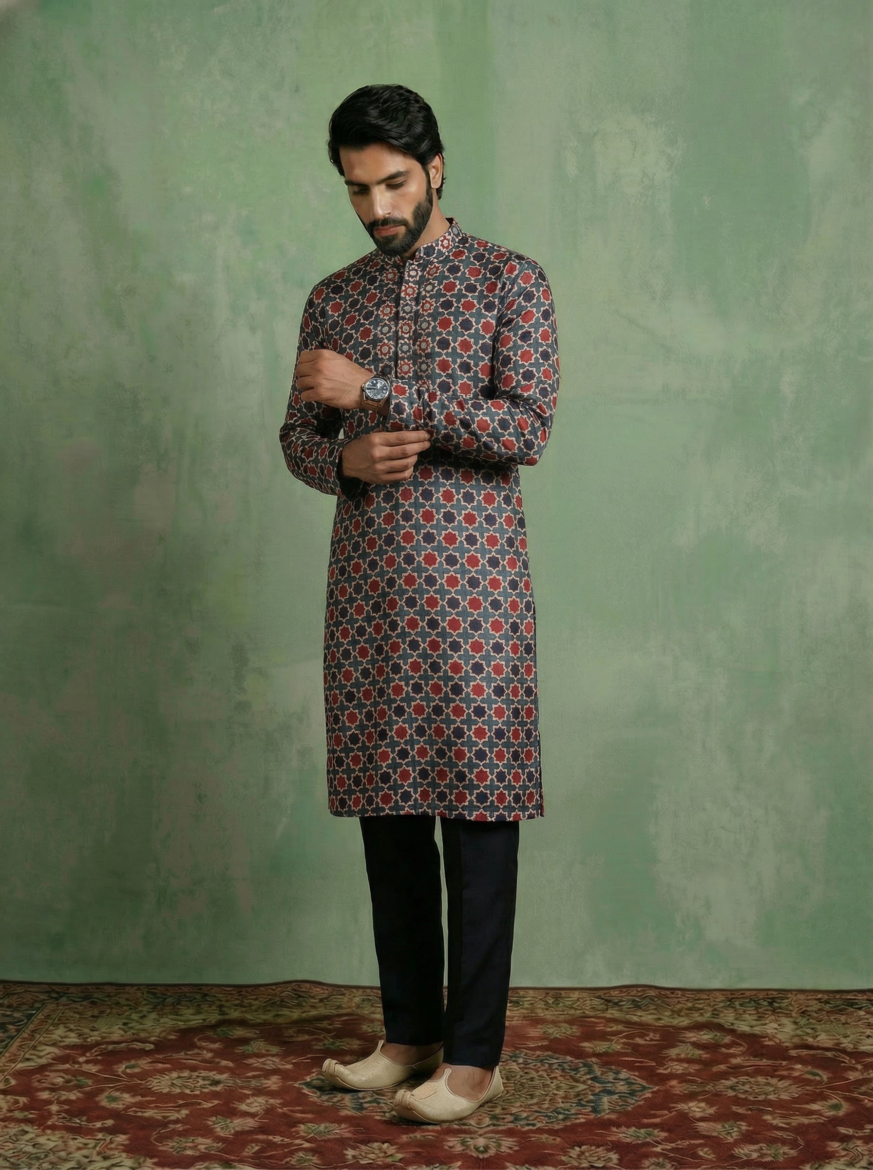 Multicolour Pashmina Printed Kurta Trouser Set