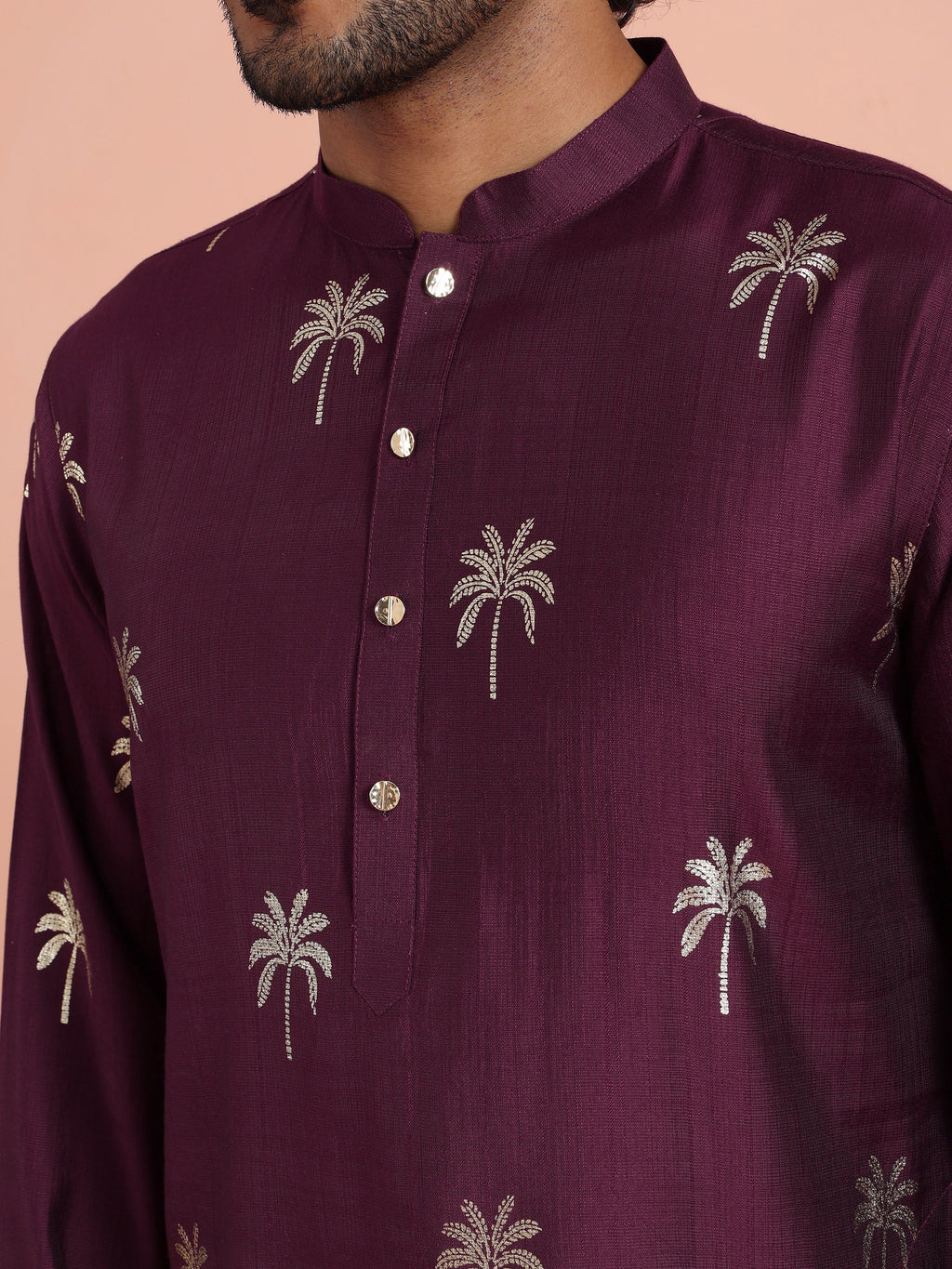 Maroon Polyrayon Gold Printed Kurta Trouser Set