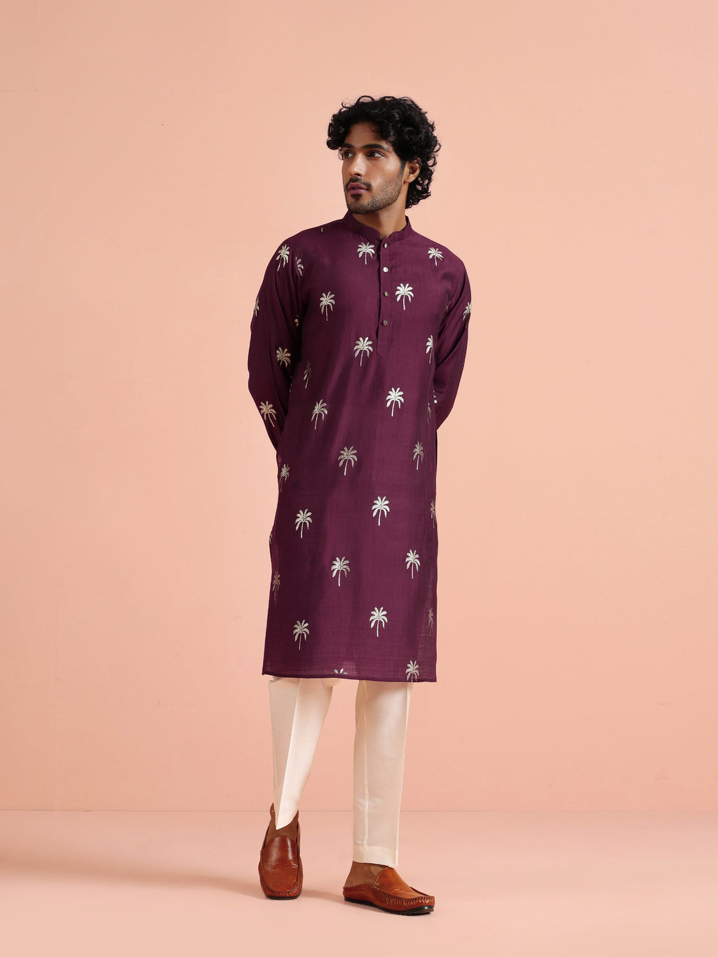 Maroon Polyrayon Gold Printed Kurta Trouser Set