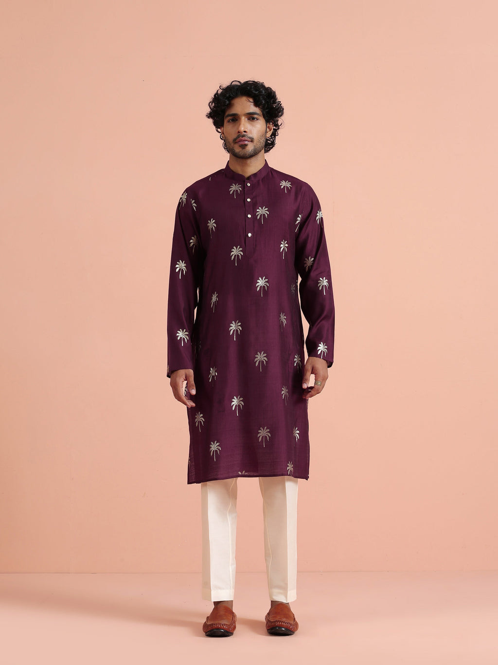 Maroon Polyrayon Gold Printed Kurta Trouser Set