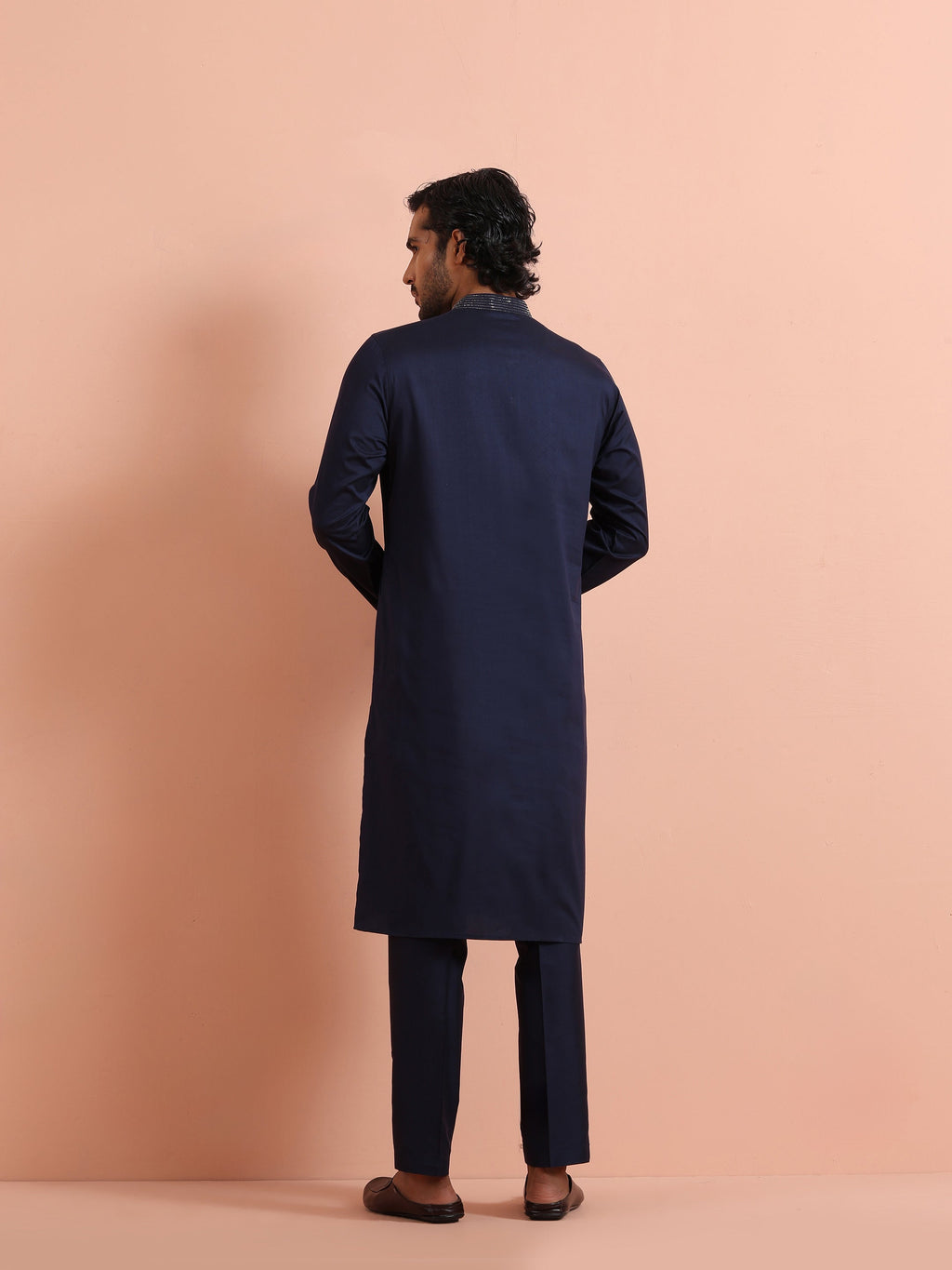 Blue Poly Silk Swarovski Work Kurta Trouser Set
