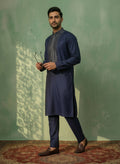 Blue Poly Silk Swarovski Work Kurta Trouser Set