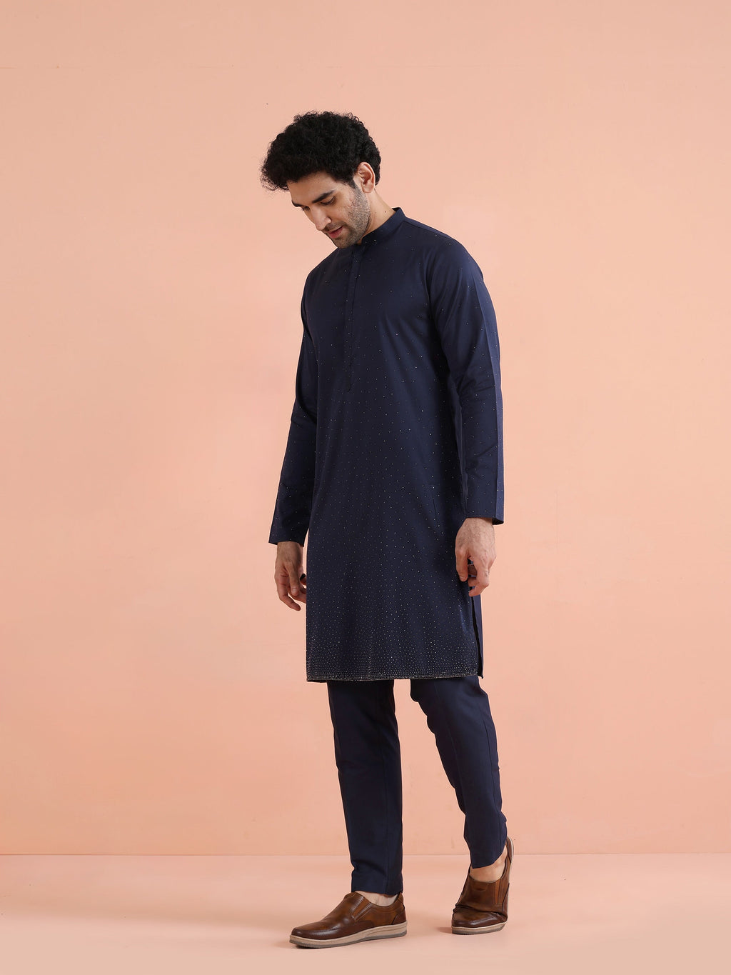 Blue Cotton Embellished Kurta Trouser Set