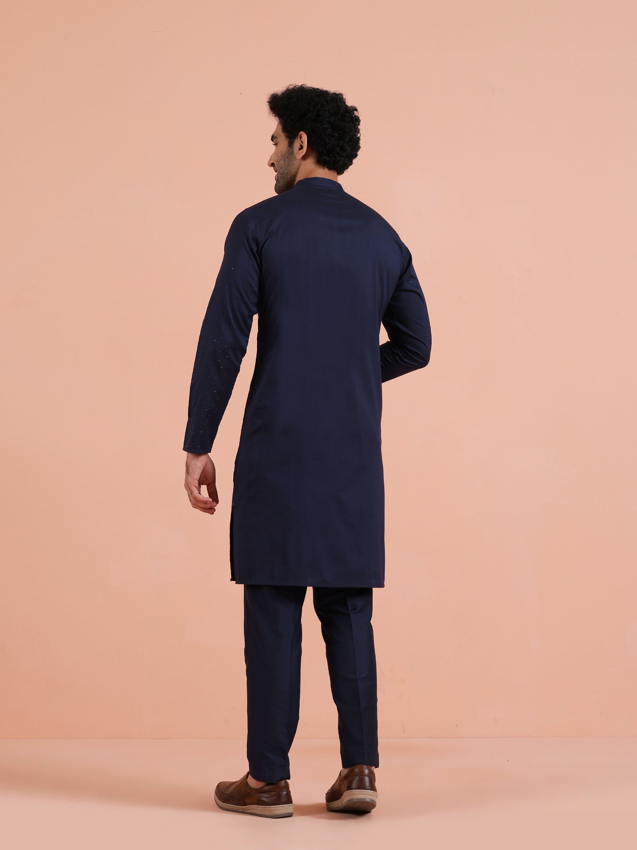 Blue Cotton Embellished Kurta Trouser Set