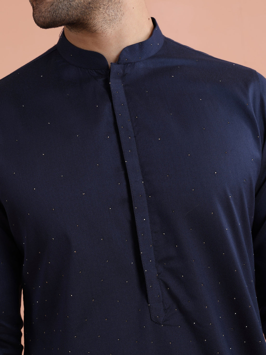 Blue Cotton Embellished Kurta Trouser Set