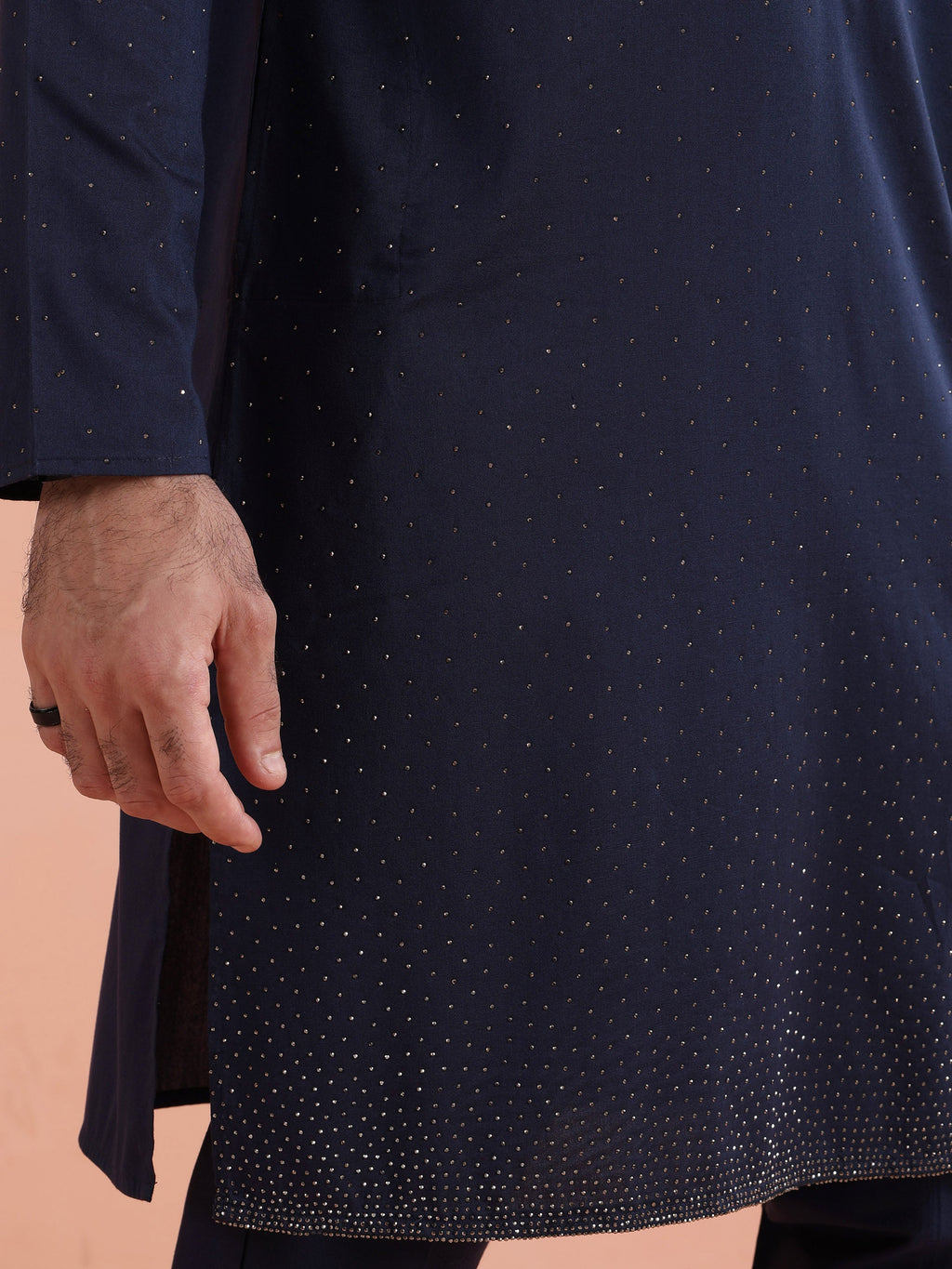 Blue Cotton Embellished Kurta Trouser Set
