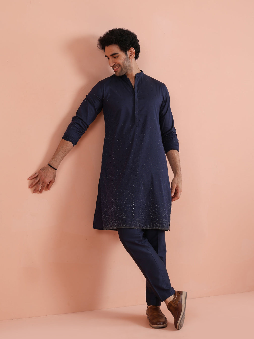 Blue Cotton Embellished Kurta Trouser Set