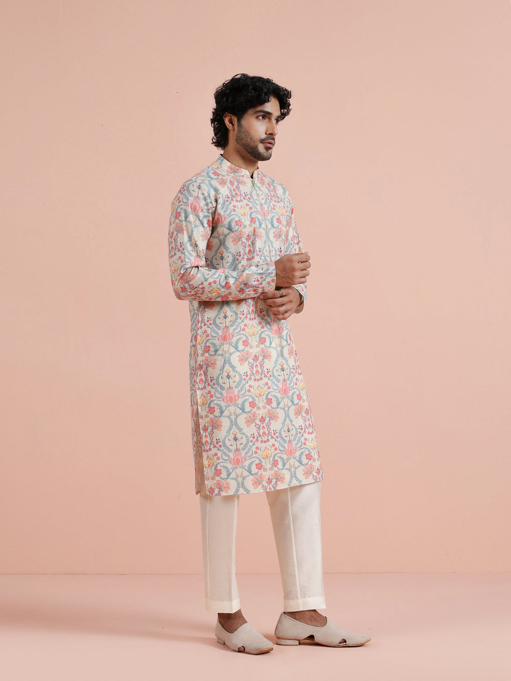 Multicolour Polyviscose Floral Printed Kurta With Zip Trouser Set