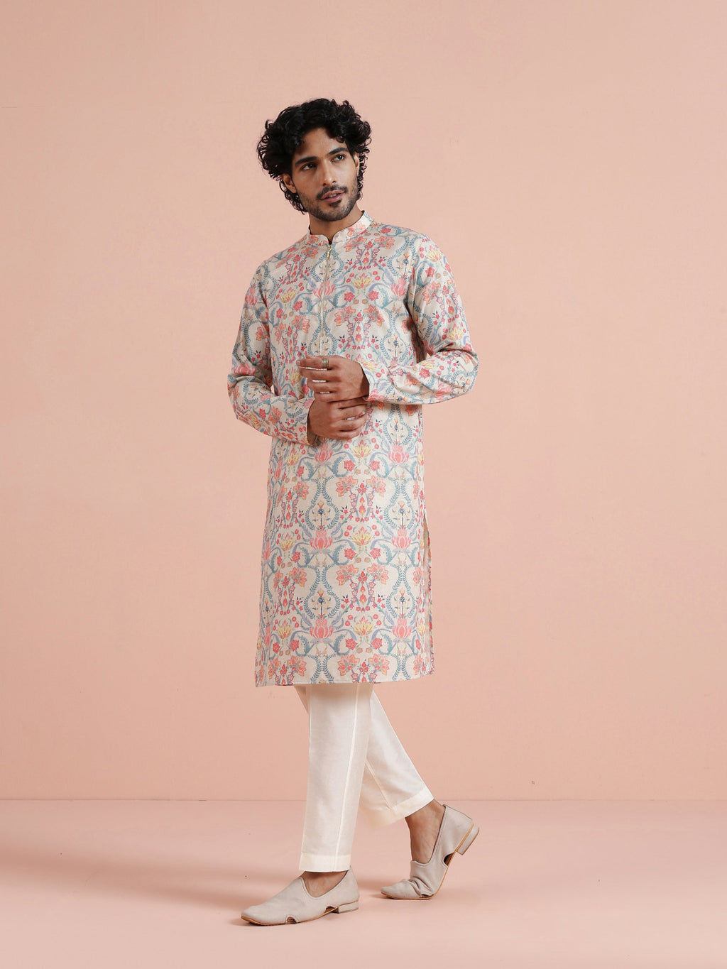 Multicolour Polyviscose Floral Printed Kurta With Zip Trouser Set