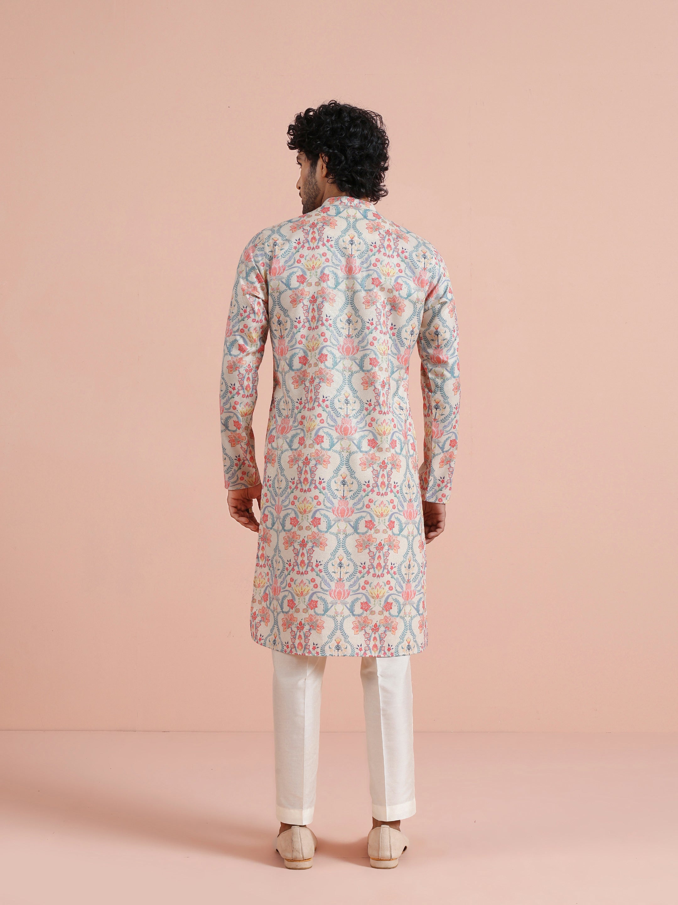 Multicolour Polyviscose Floral Printed Kurta With Zip Trouser Set