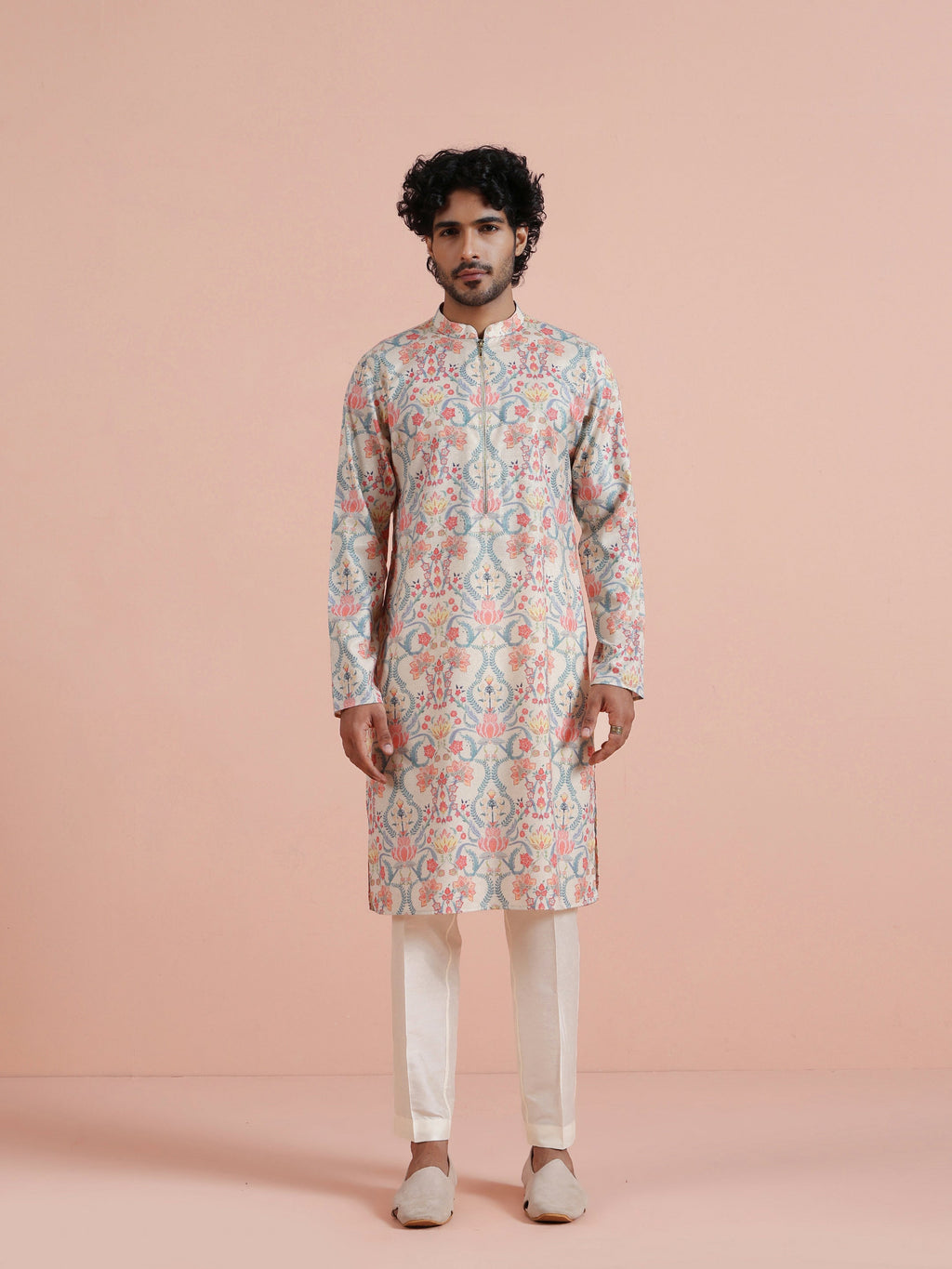 Multicolour Polyviscose Floral Printed Kurta With Zip Trouser Set