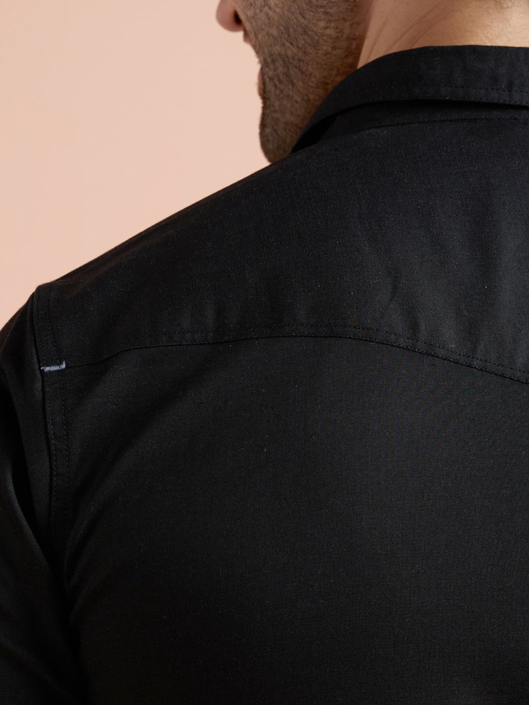 Black Denim Solid Pathani Kurta