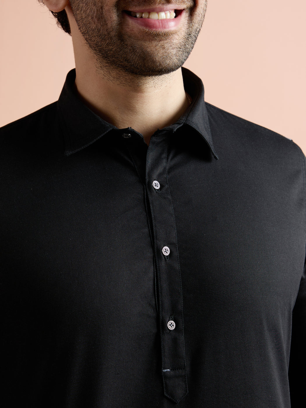 Black Denim Solid Pathani Kurta Patiyala Set