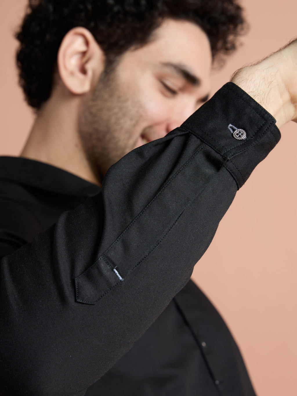 Black Denim Solid Pathani Kurta Patiyala Set