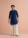 Blue Denim Solid Pathani Kurta Wide Leg Pant Set
