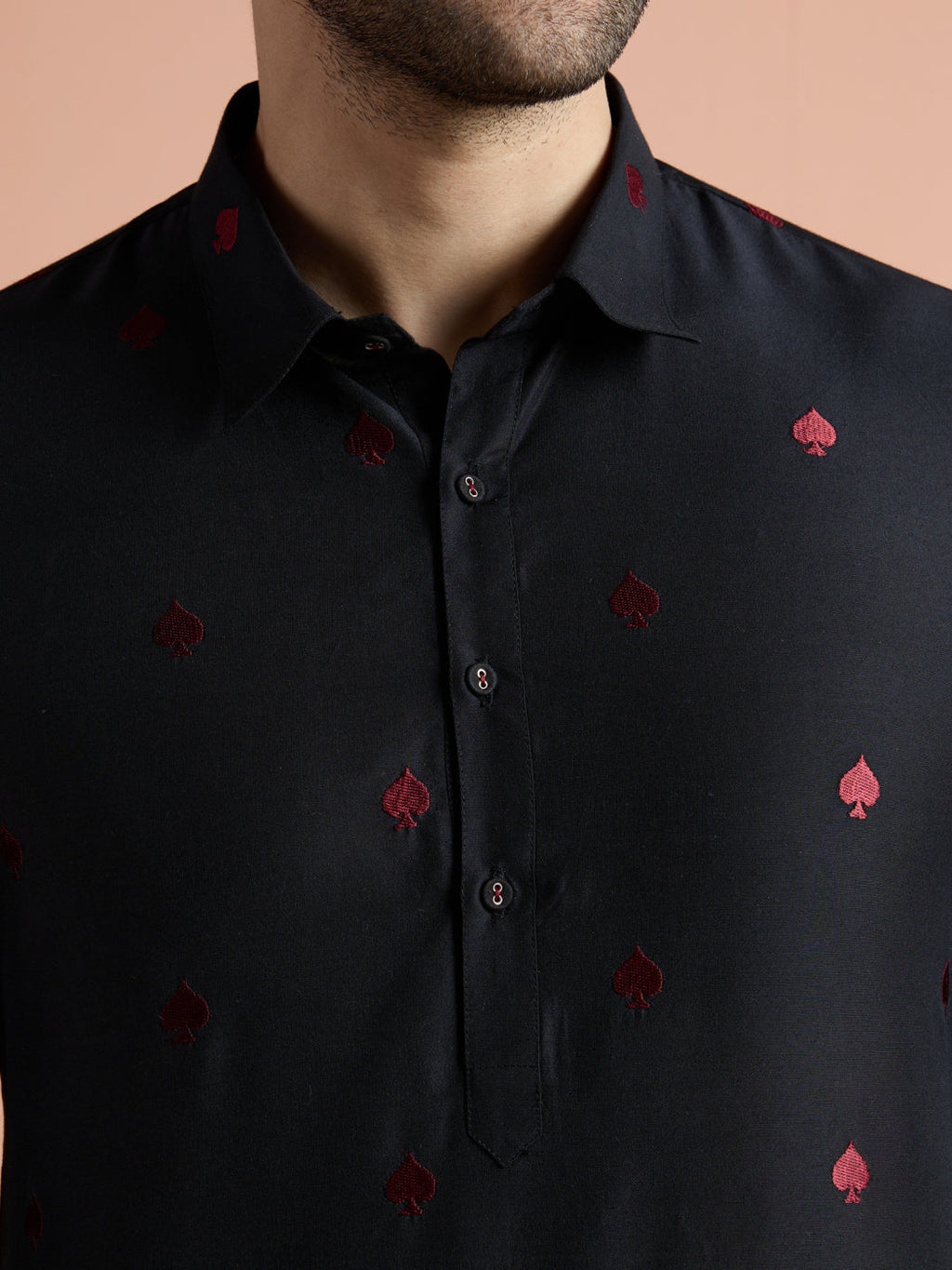Black Cotton Embroidered Pathani Kurta