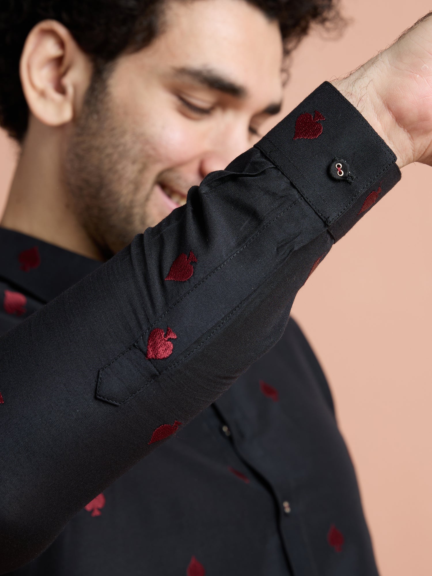 Black Cotton Embroidered Pathani Kurta