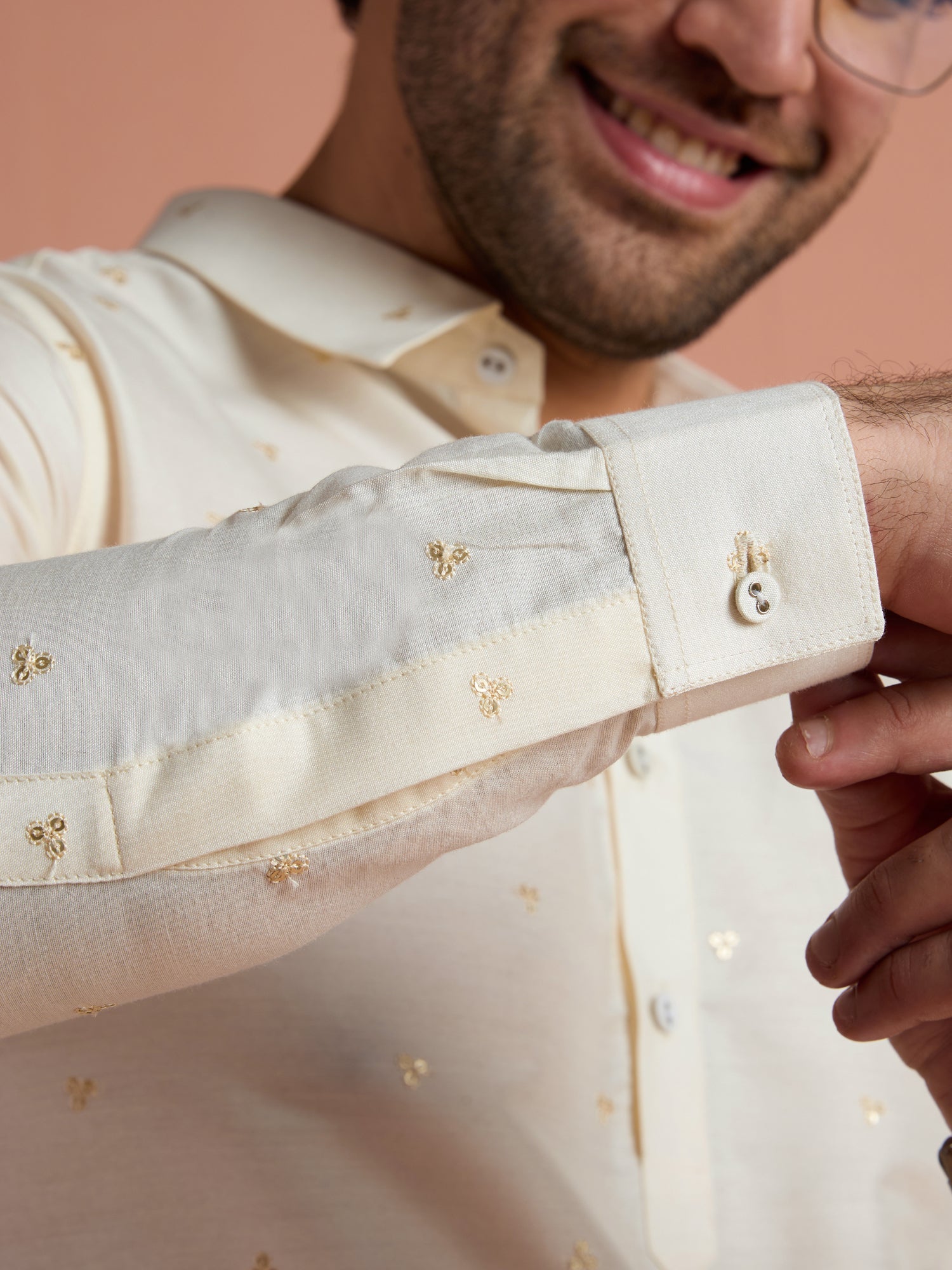 Off-White Viscose Embroidered Pathani Kurta