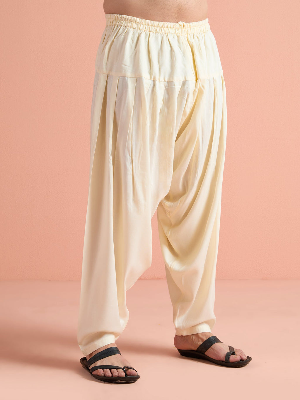 White Viscose Embellished Pathani Kurta Patiyala Set