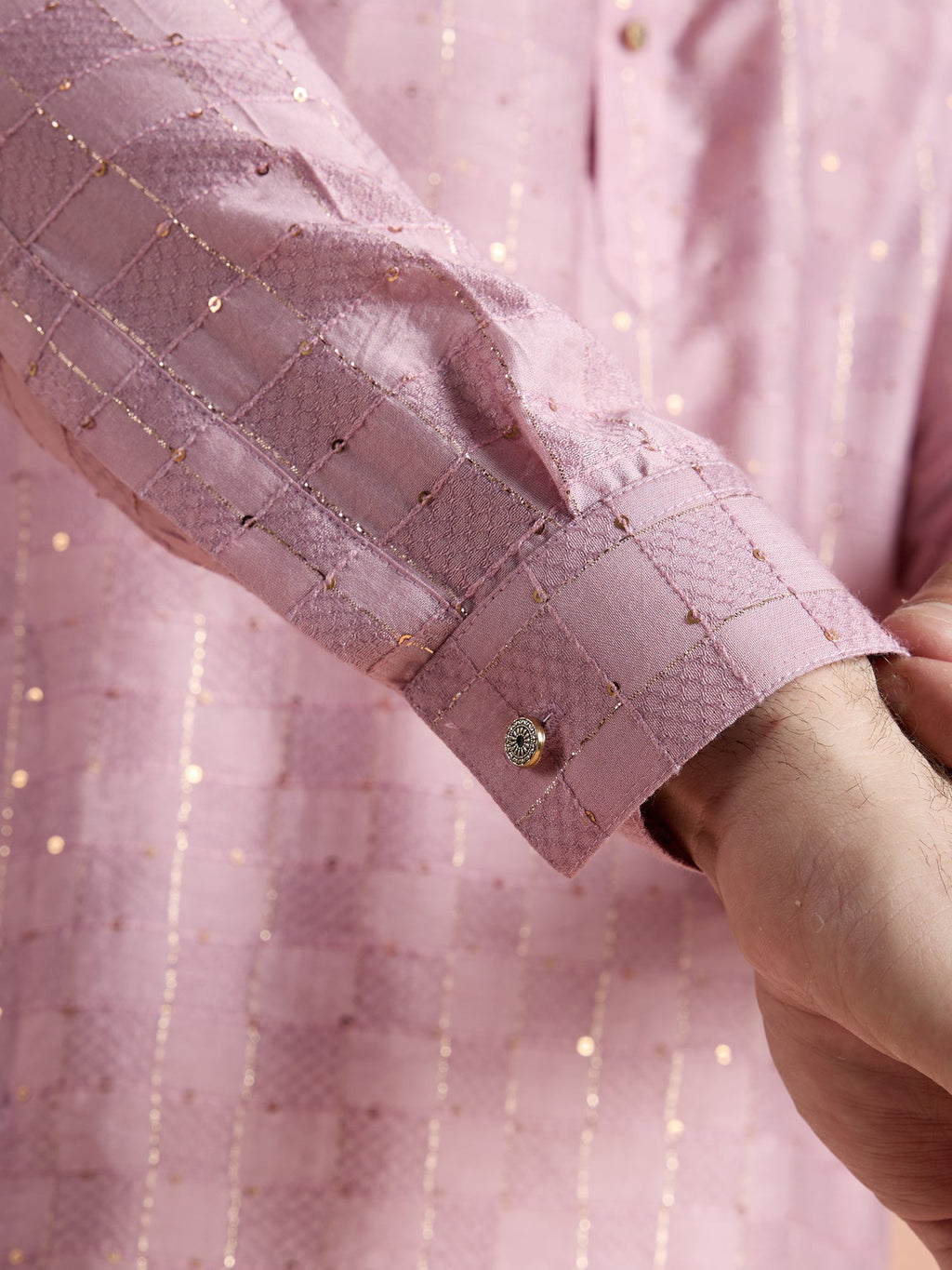 Onion Pink Viscose Embellished Pathani Kurta Patiyala Set