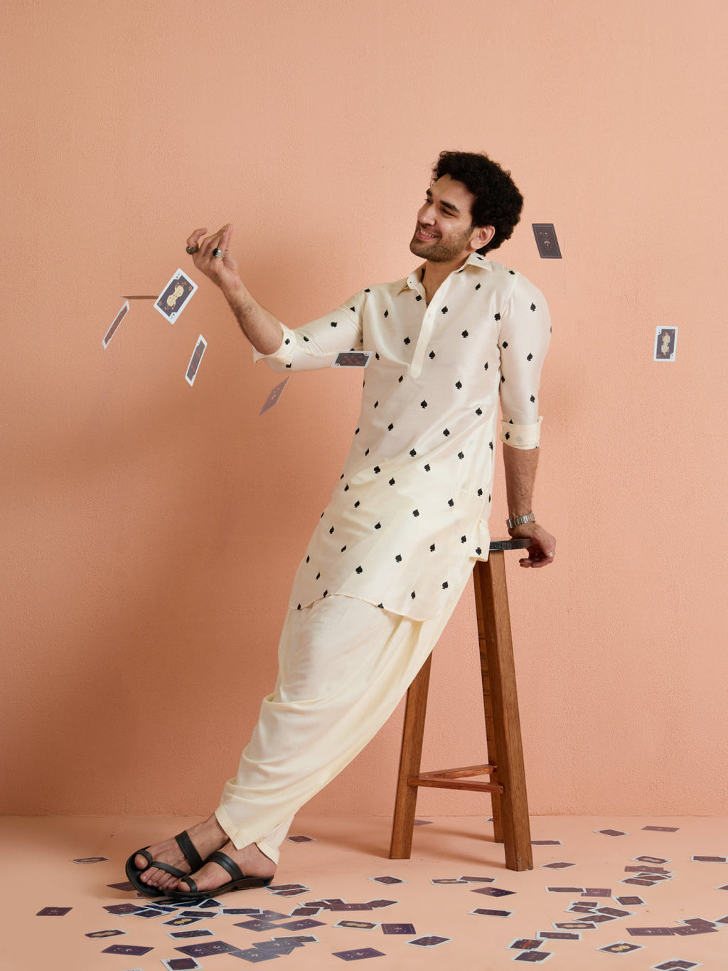 White Cotton Embroidered Pathani Kurta Patiyala Set