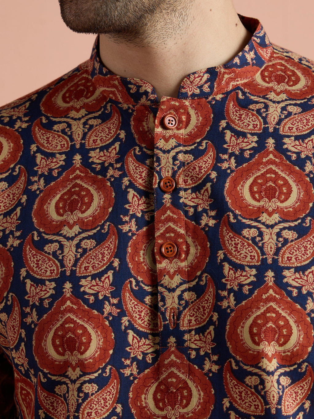 Blue Cotton Printed Short Kurta