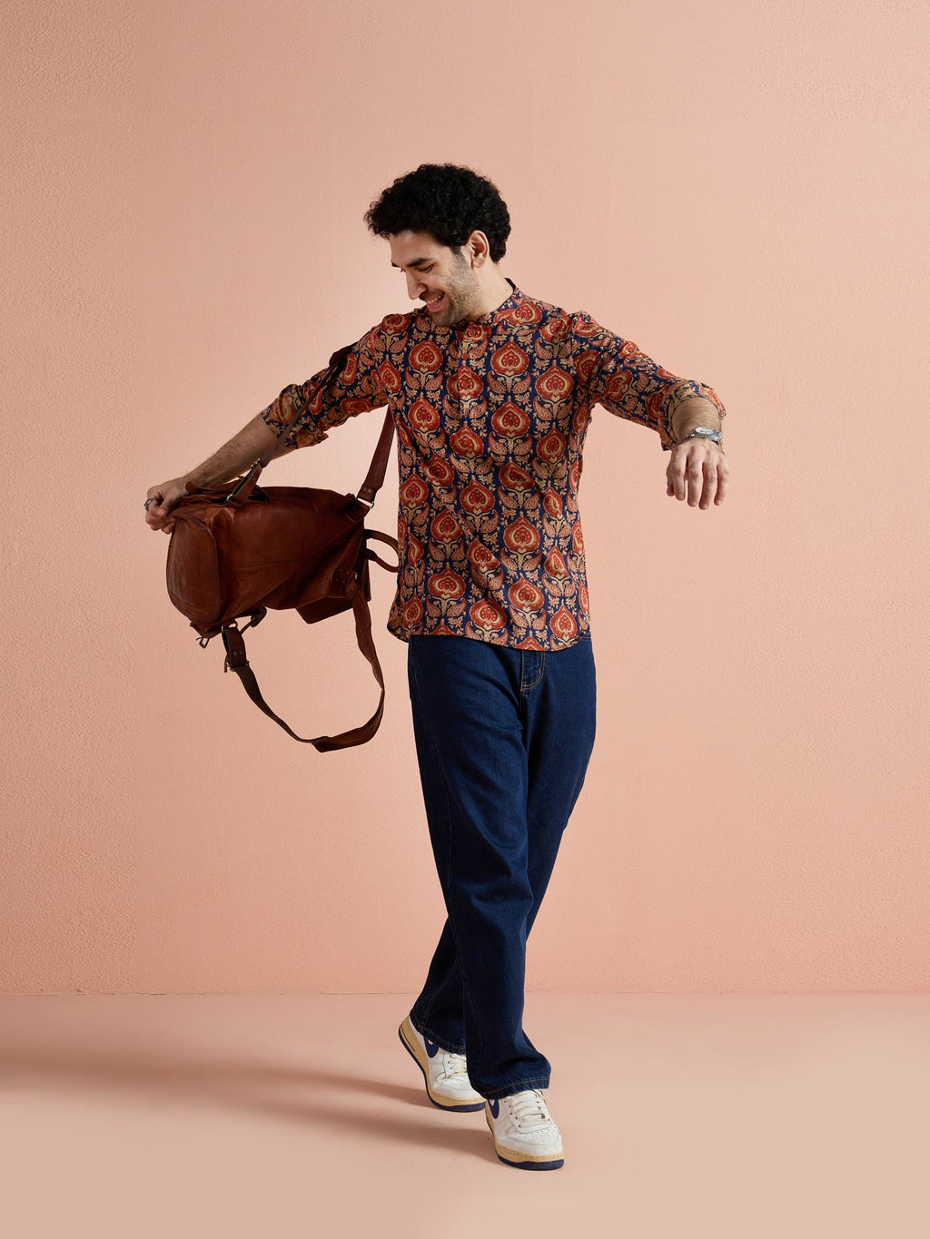 Blue Cotton Printed Short Kurta